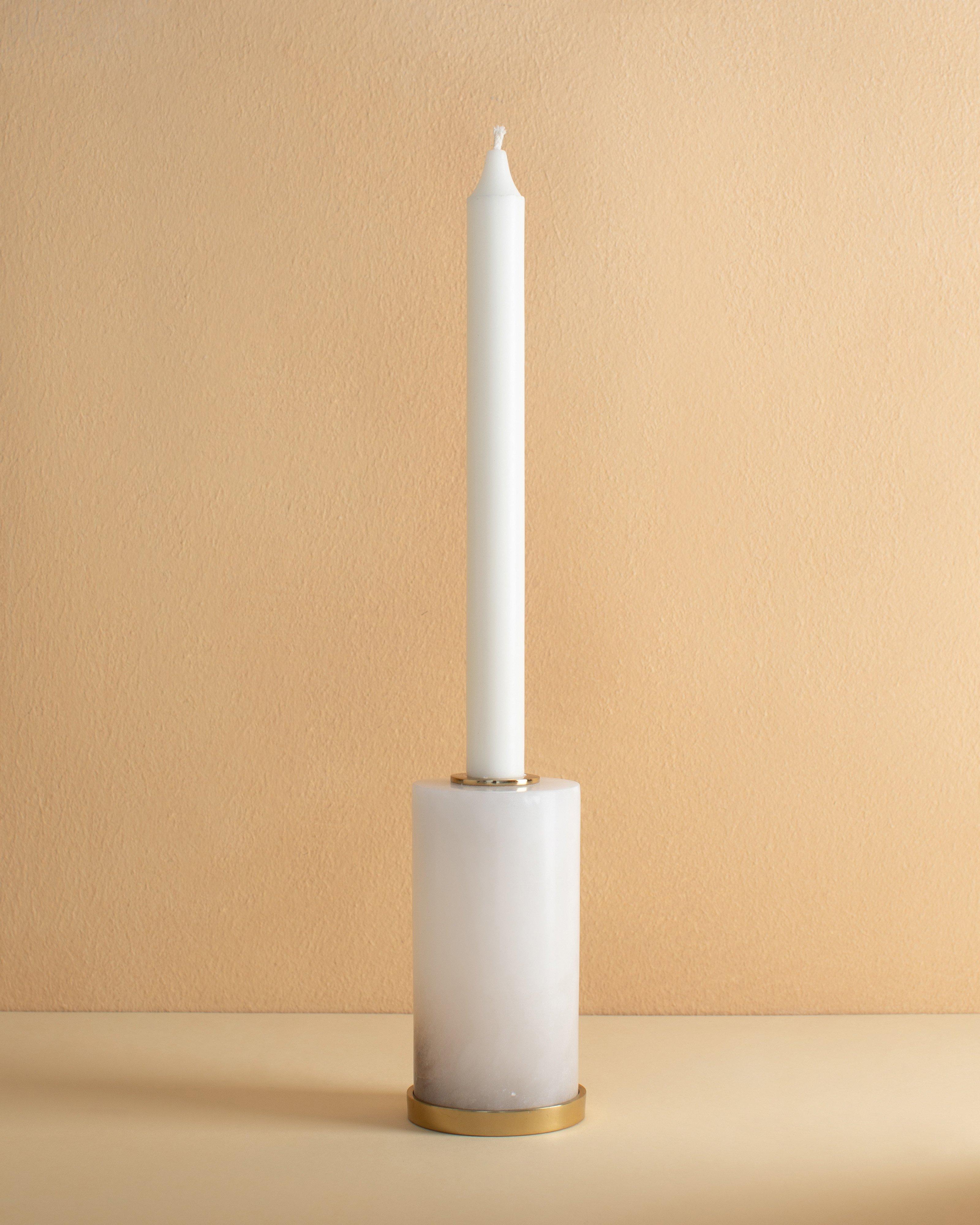 Alabaster Short Candle Holder -  White