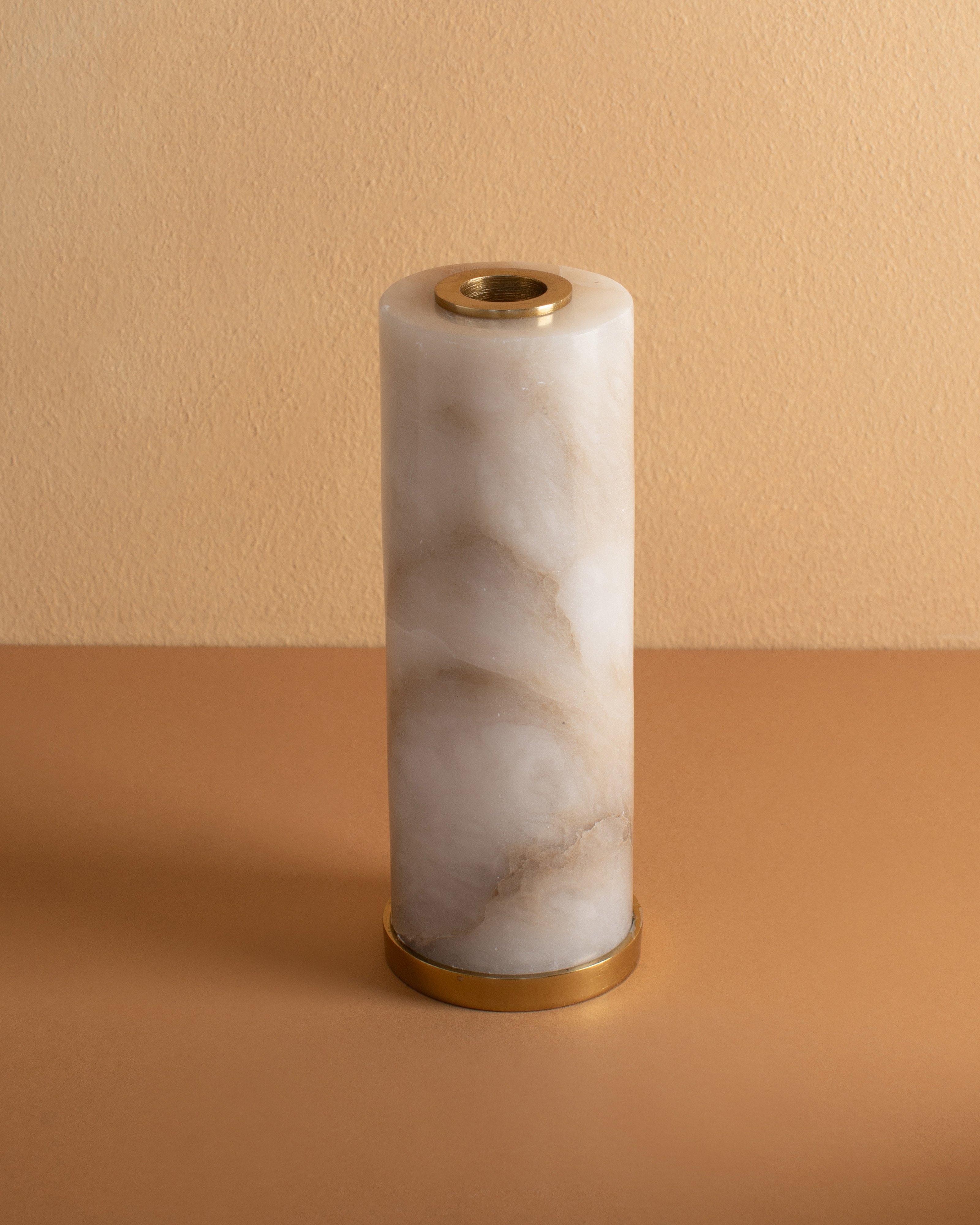 Alabaster Tall Candle Holder -  White