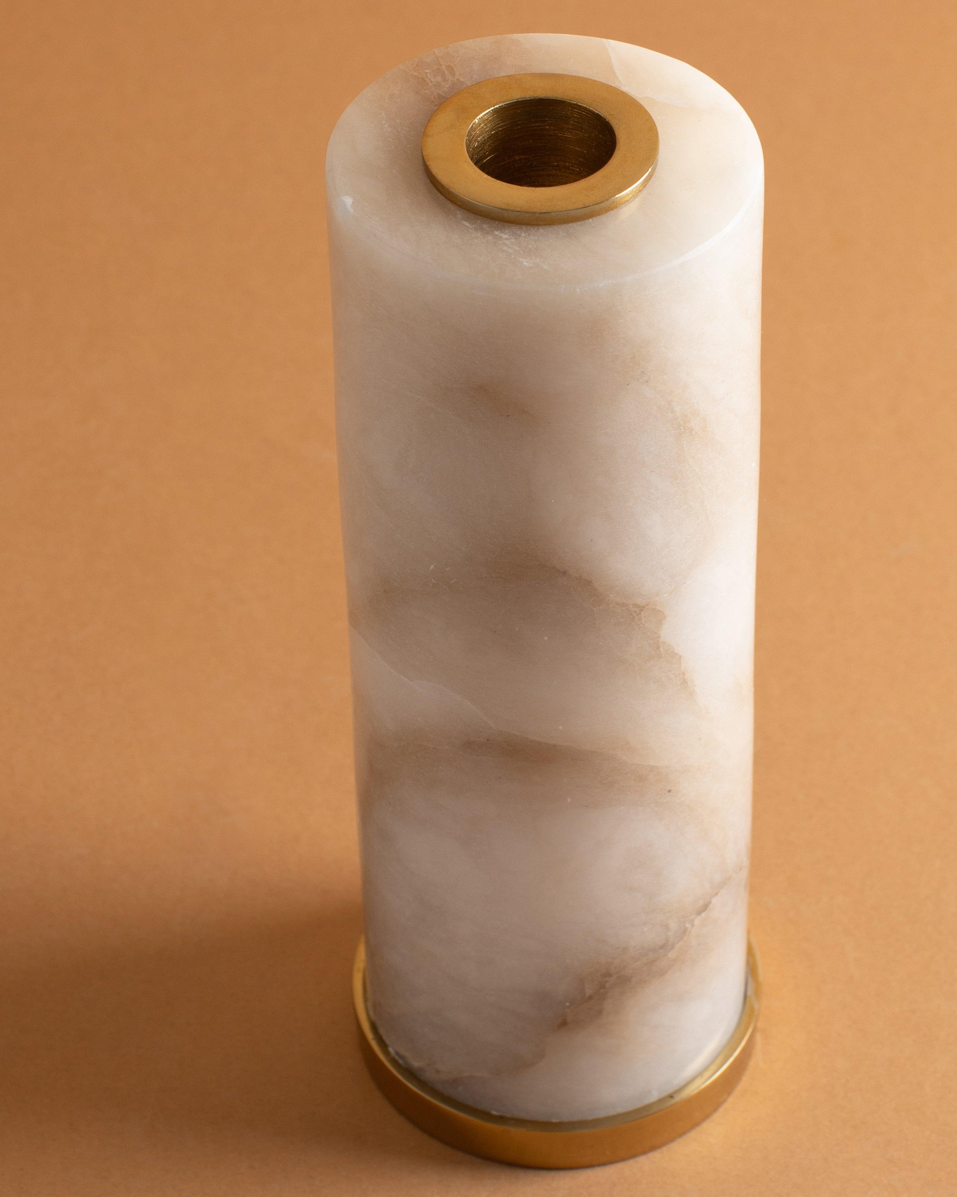 Alabaster Tall Candle Holder -  White