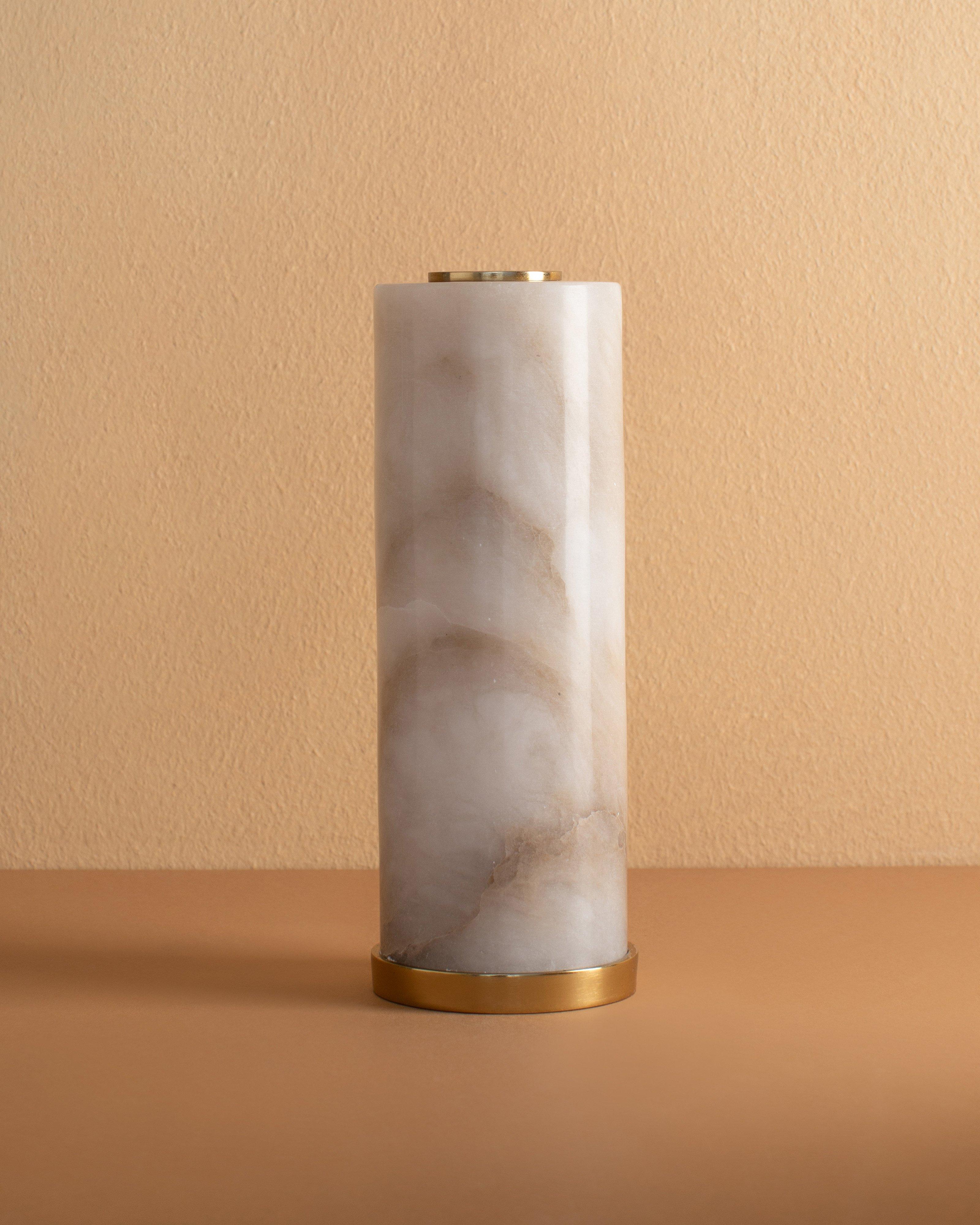 Alabaster Tall Candle Holder -  White