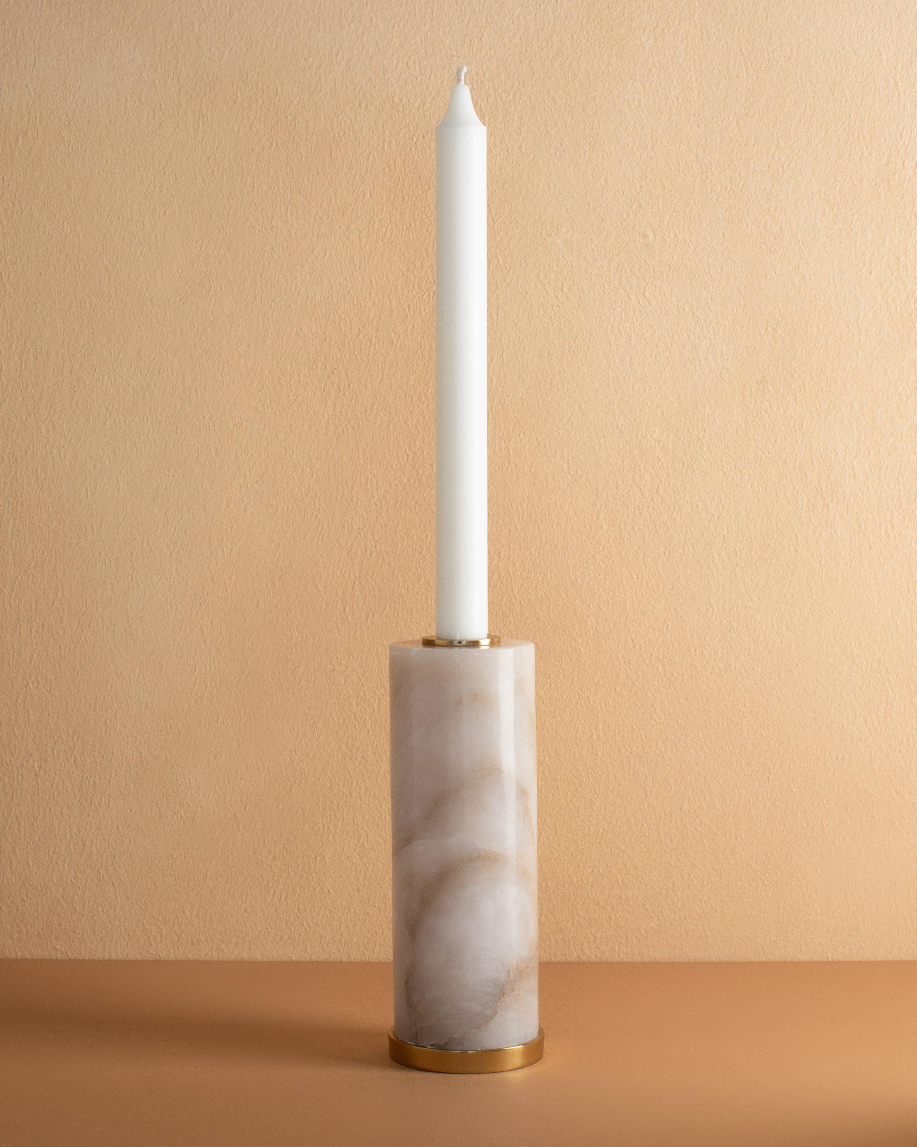 Alabaster Tall Candle Holder -  White