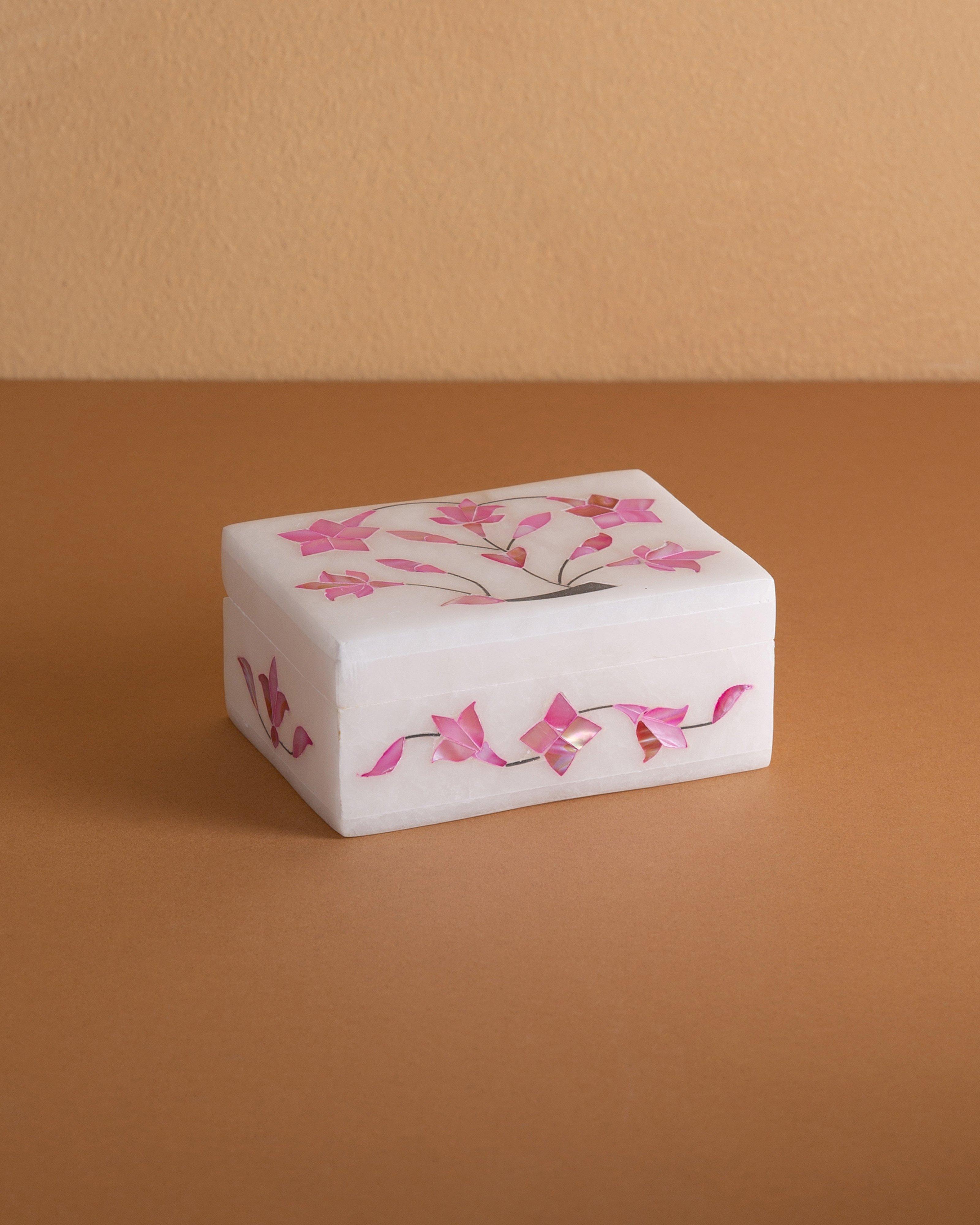 Pink Mother of Pearl Small Trinket Box -  White