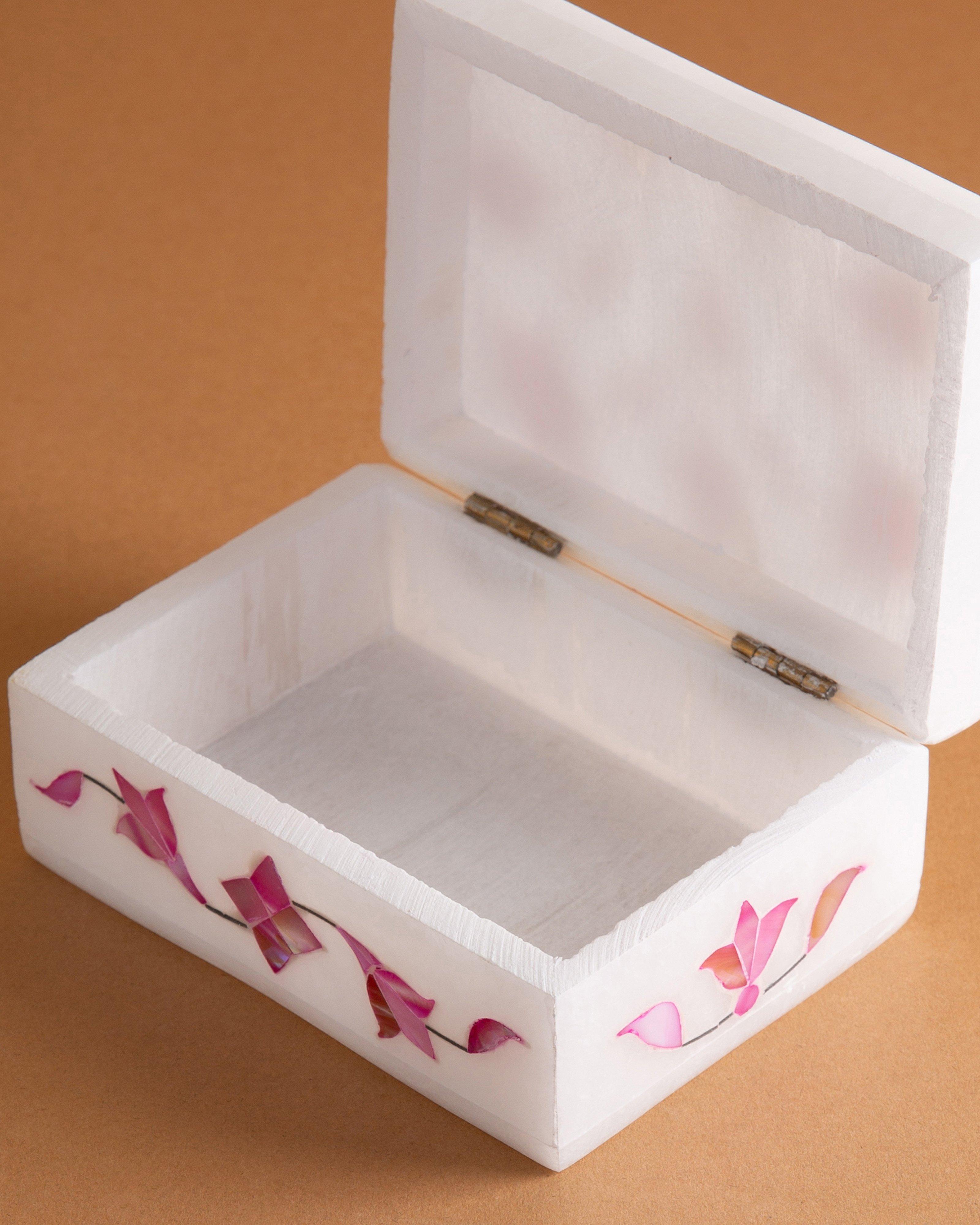 Pink Mother of Pearl Small Trinket Box -  White