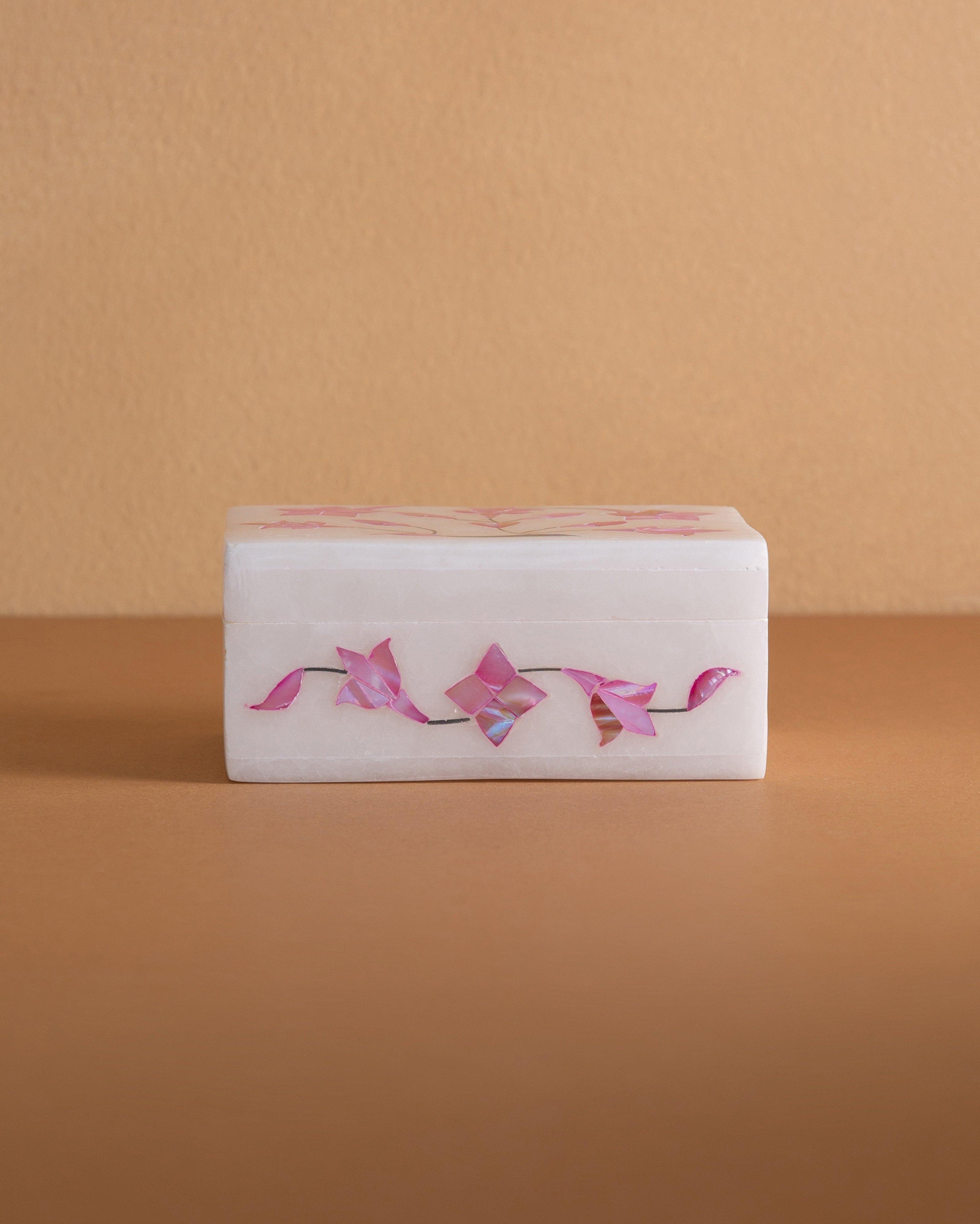 Pink Mother of Pearl Small Trinket Box -  White