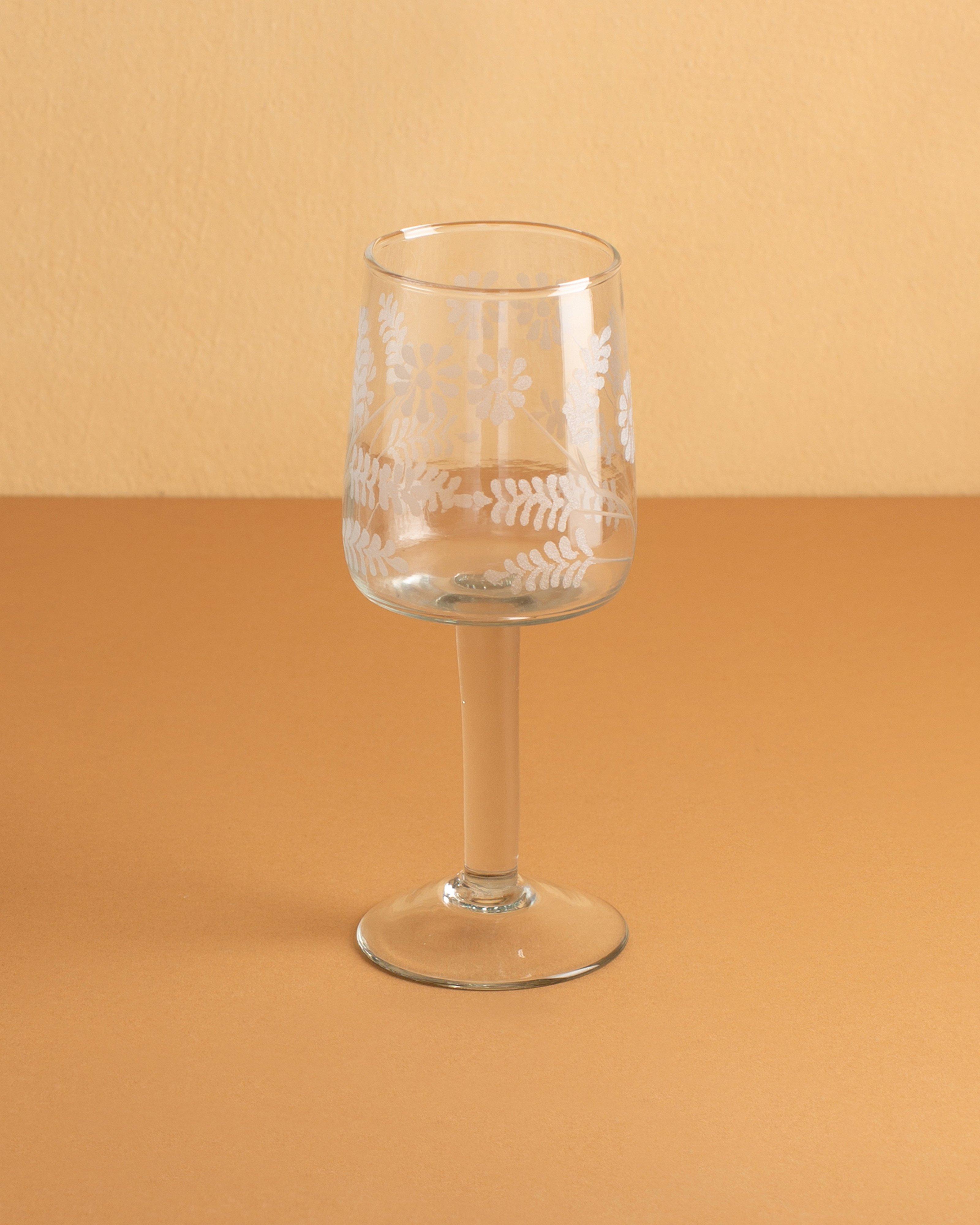Etched Floral Wine Glass -  No Colour