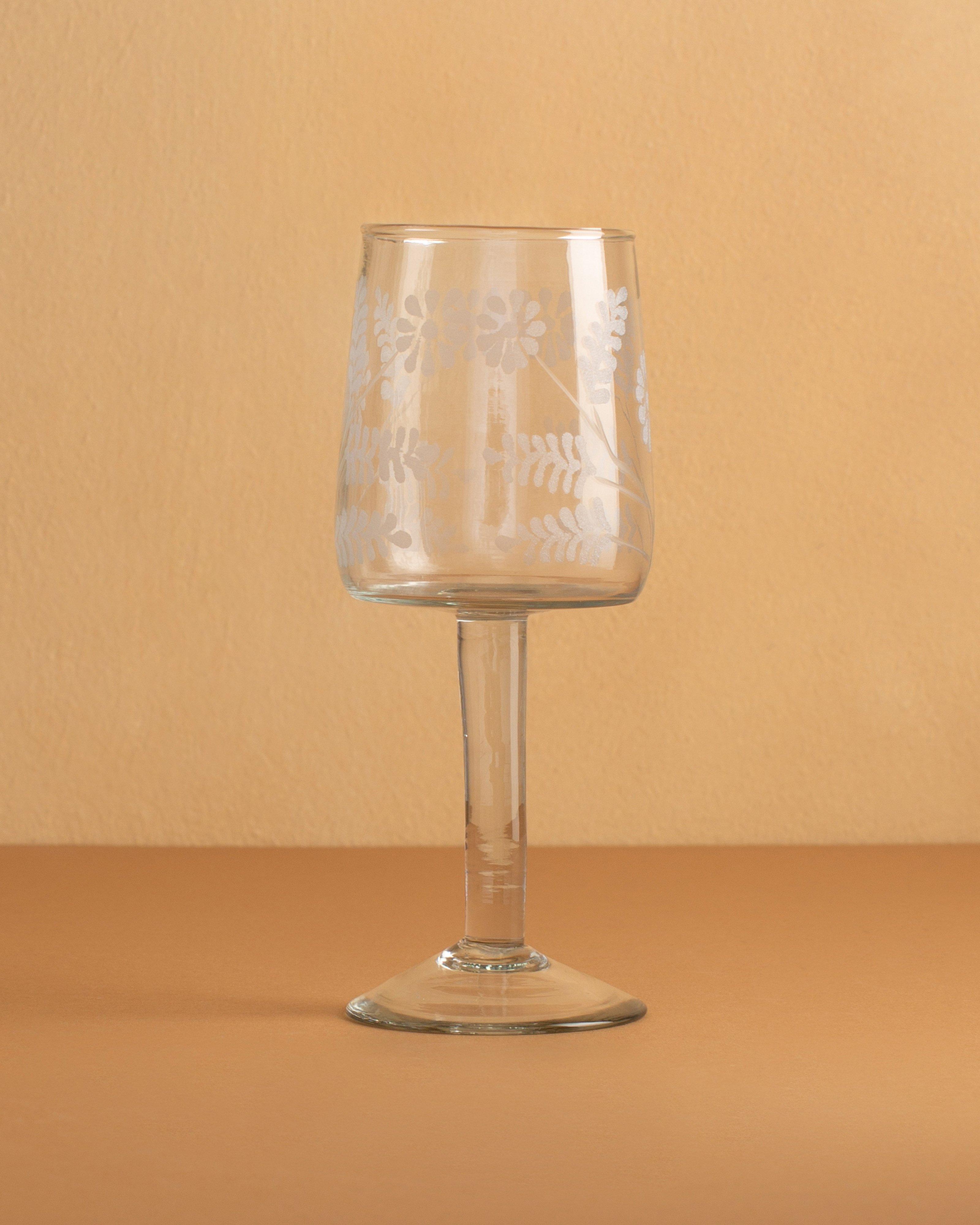 Etched Floral Wine Glass -  No Colour