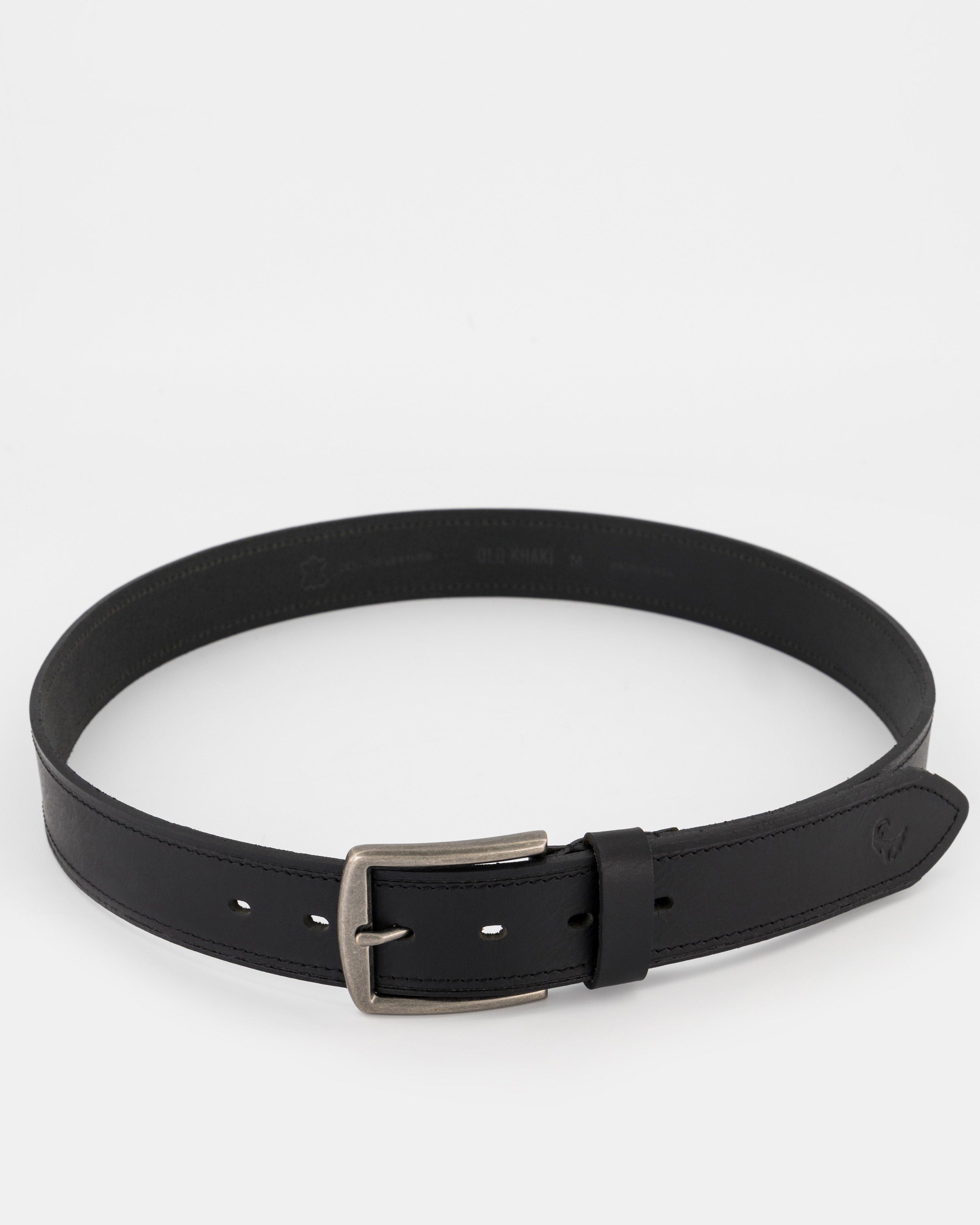 Men’s Grady Topstitch Rolled Edge Leather Belt -  Black