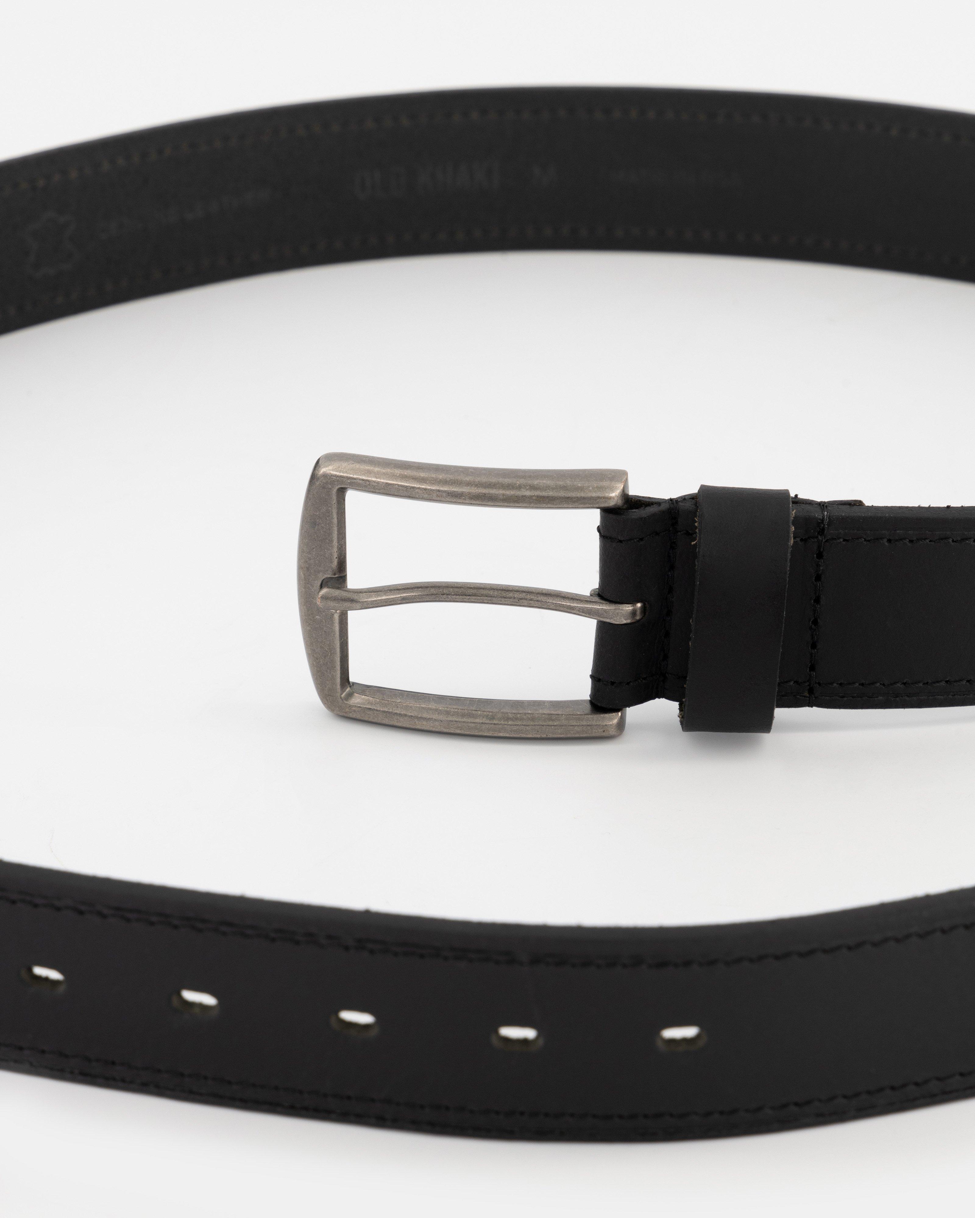 Men’s Grady Topstitch Rolled Edge Leather Belt -  Black