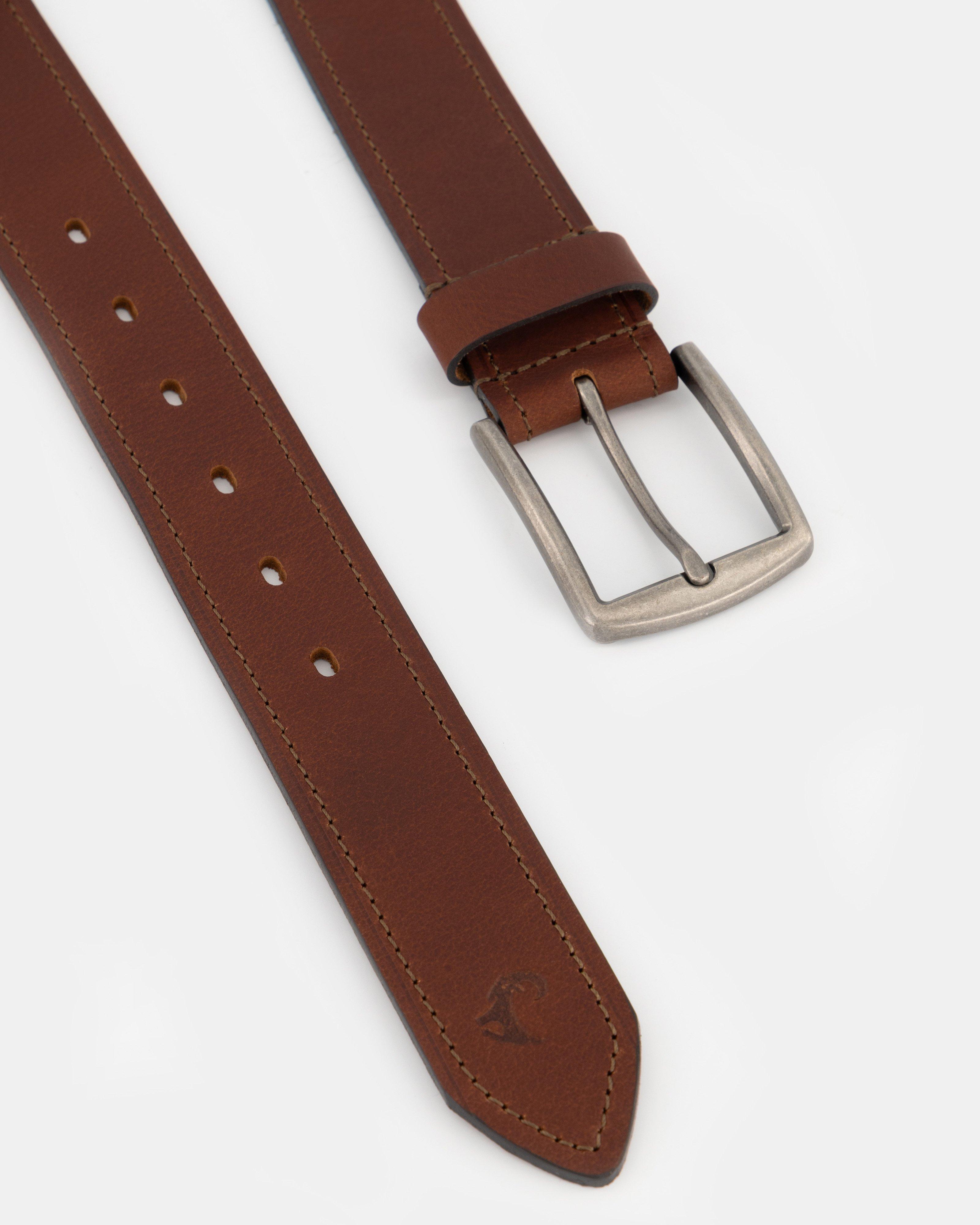 Men’s Grady Topstitch Rolled Edge Leather Belt Old Khaki