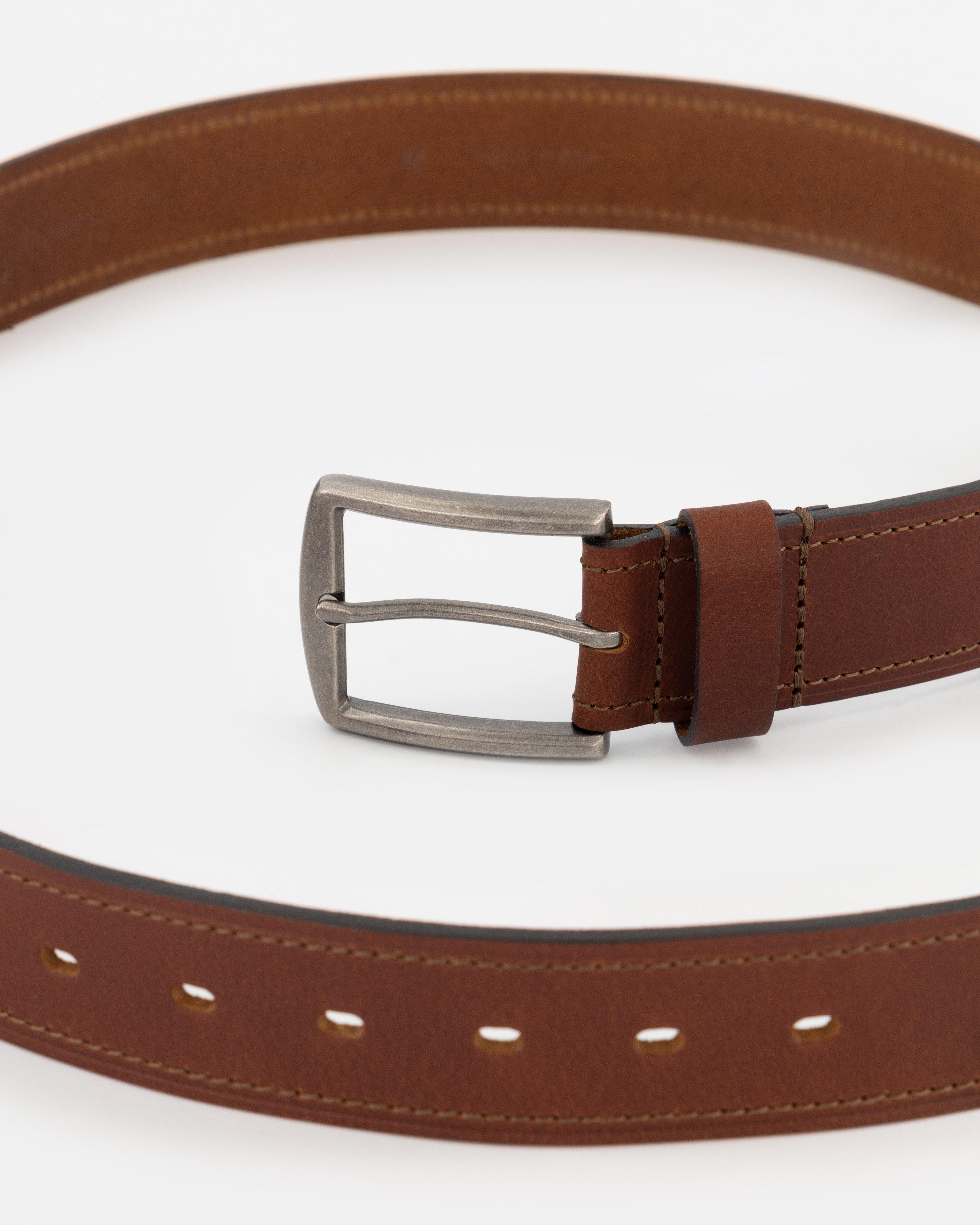 Men’s Grady Topstitch Rolled Edge Leather Belt -  Brown