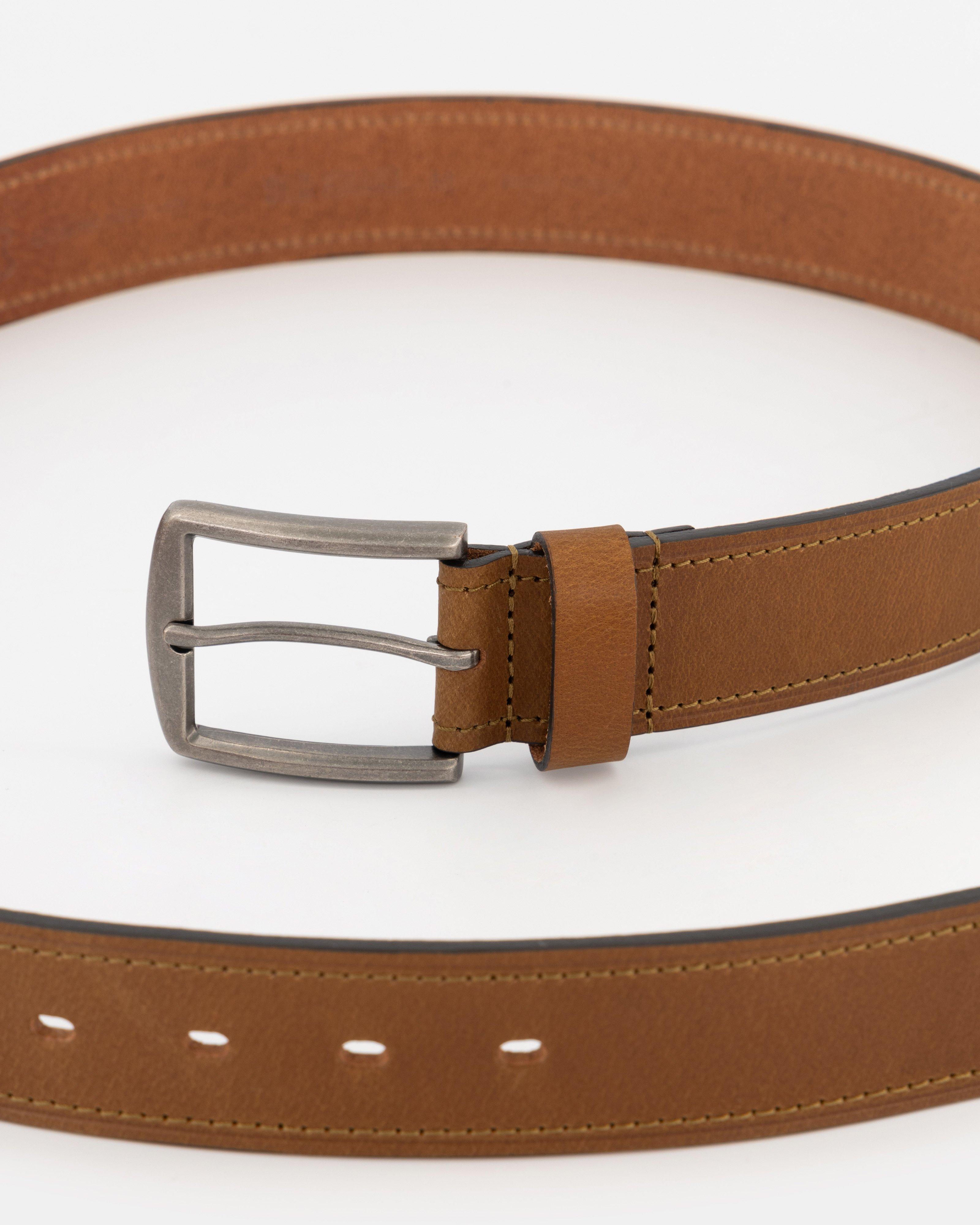 Men’s Grady Topstitch Rolled Edge Leather Belt -  Tan
