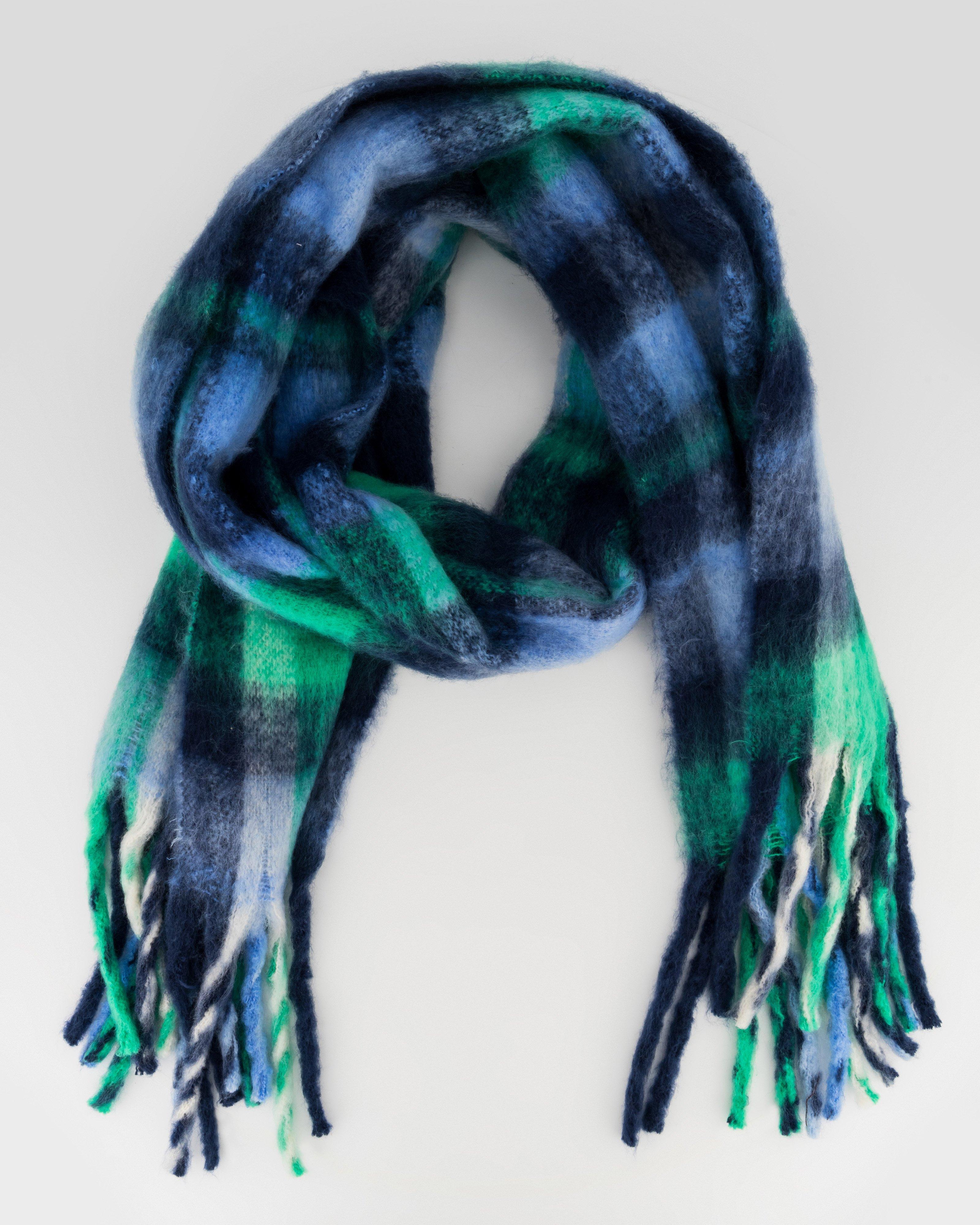 Old Khaki Judd Check and Tassel Scarf -  Blue
