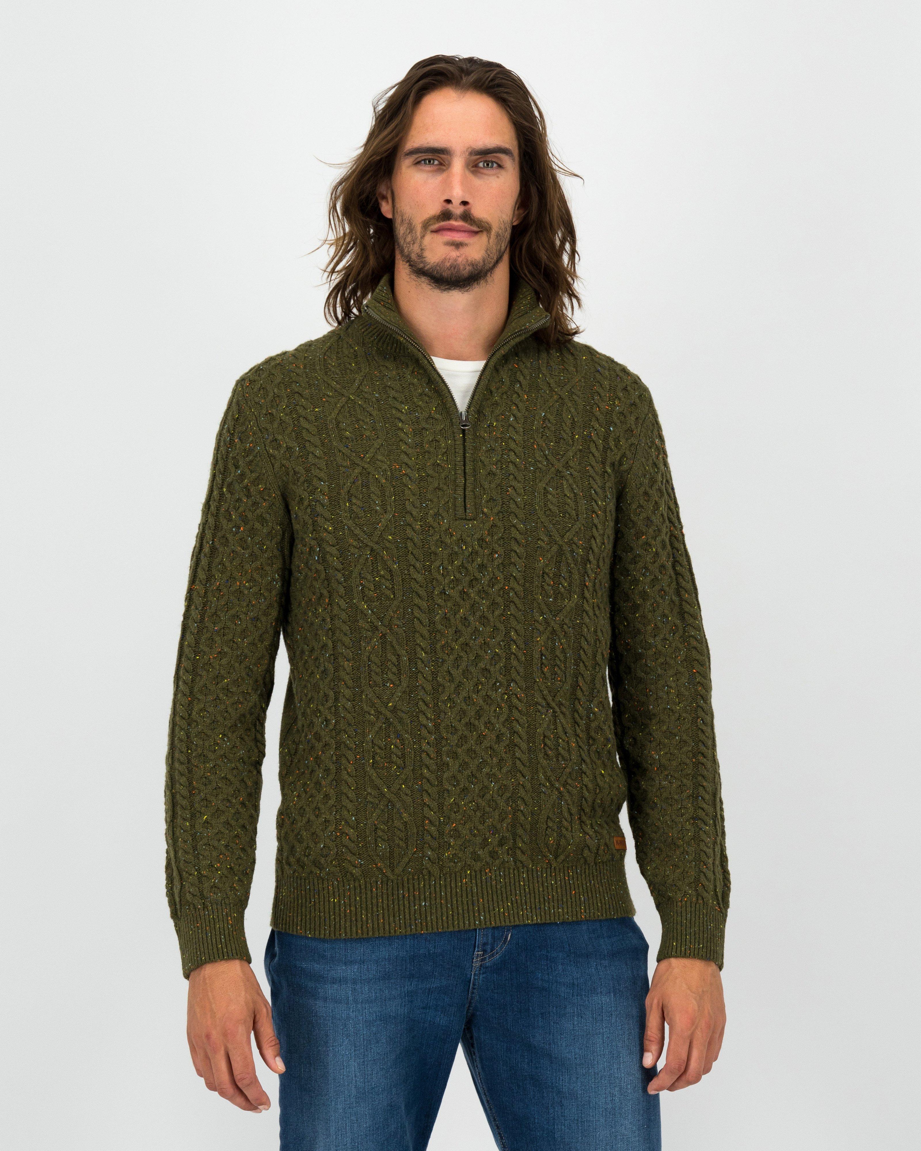 K-Way Elements Men’s Canaan 1/4 Zip Cable Knit -  Bottle Green