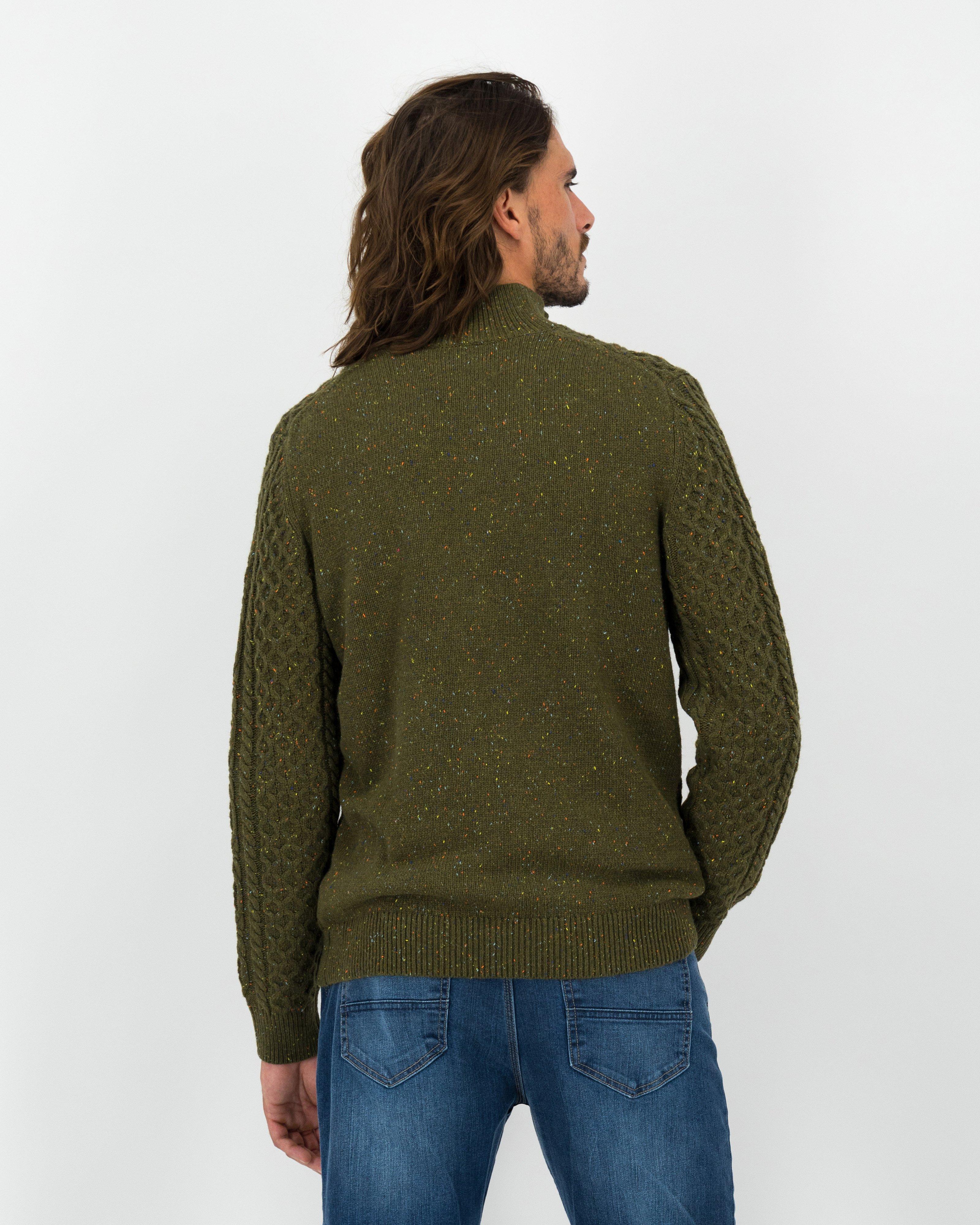 K-Way Elements Men’s Canaan 1/4 Zip Cable Knit -  Bottle Green