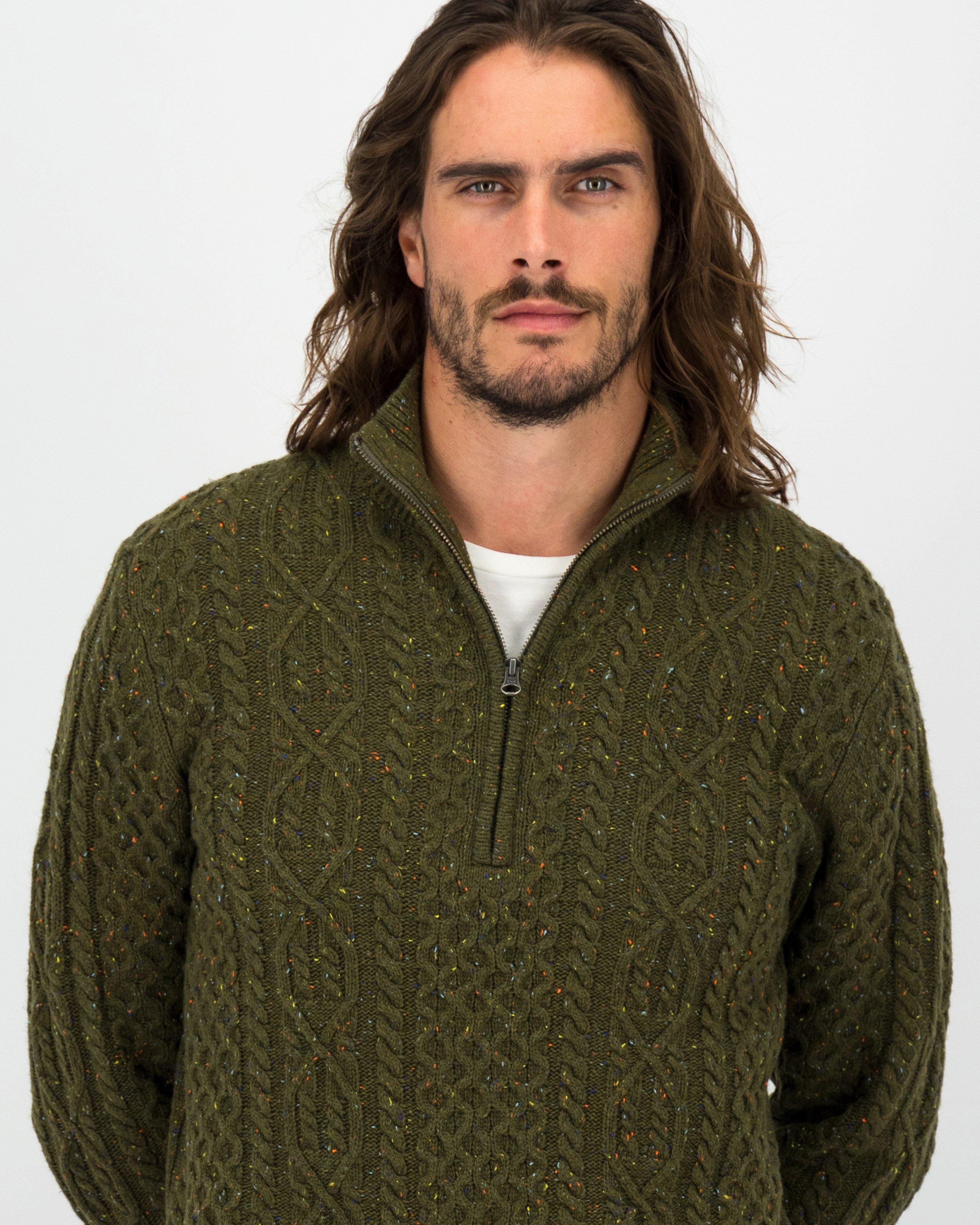 K-Way Elements Men’s Canaan 1/4 Zip Cable Knit -  Bottle Green