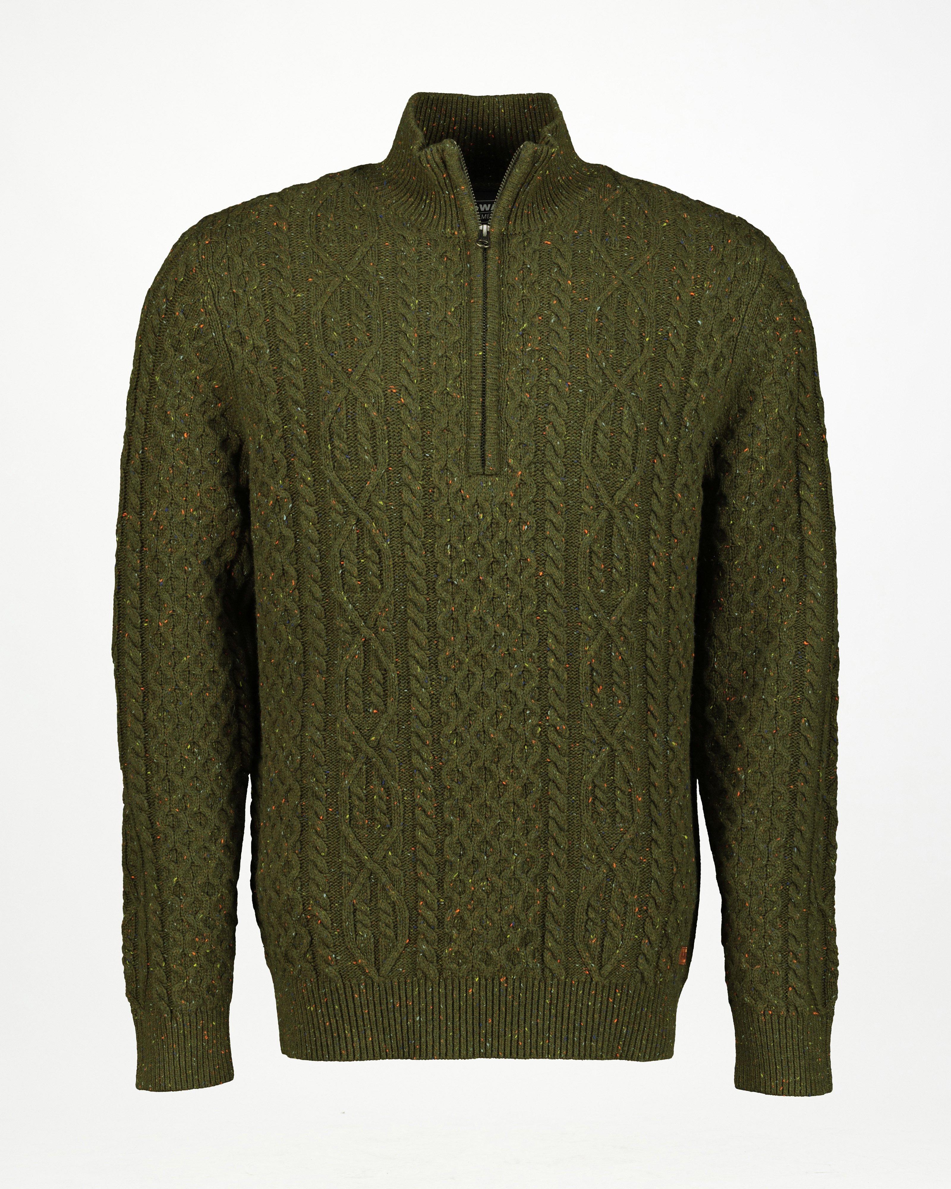 K-Way Elements Men’s Canaan 1/4 Zip Cable Knit -  Bottle Green