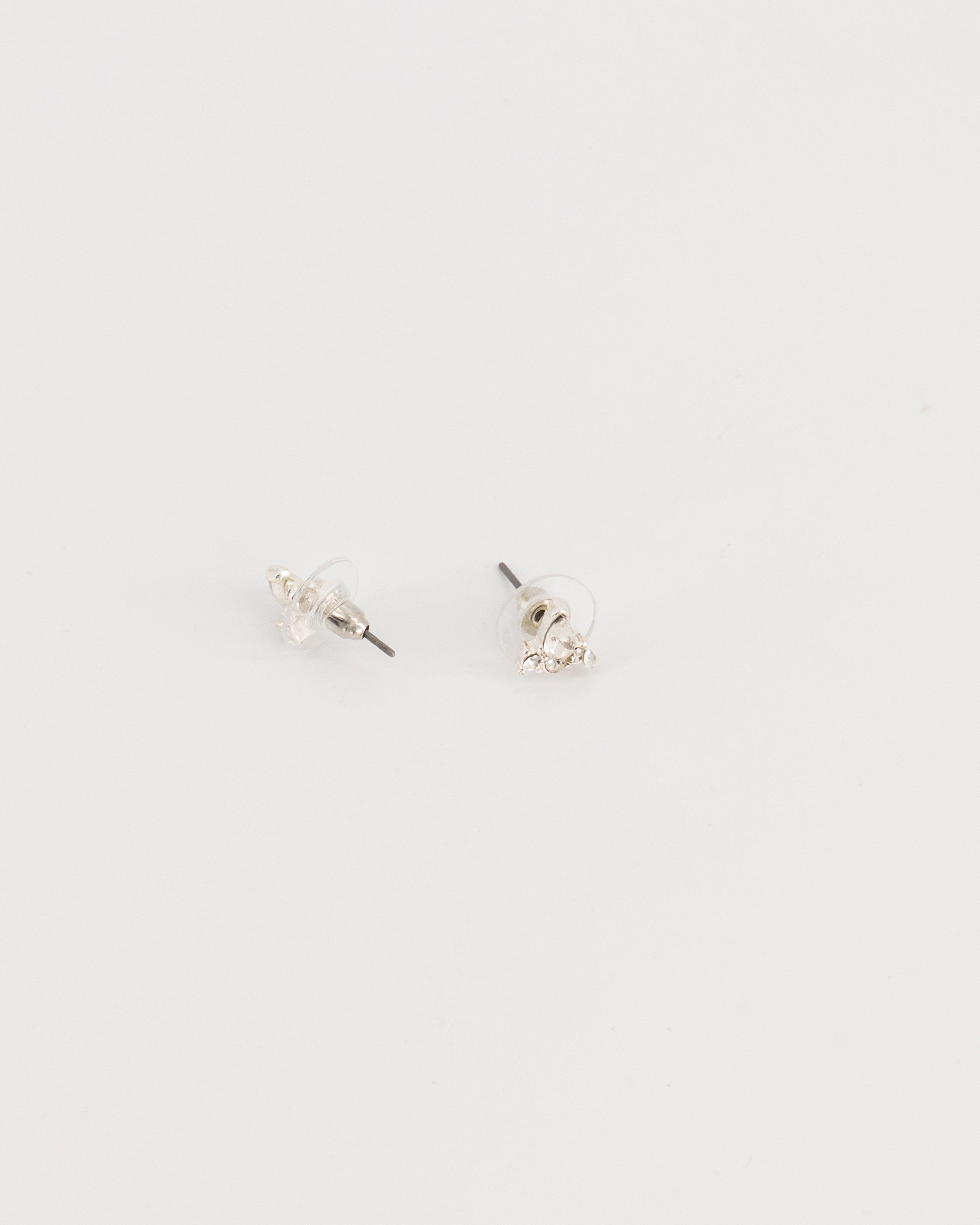 Diamante Four Stone Stud Earrings -  Silver