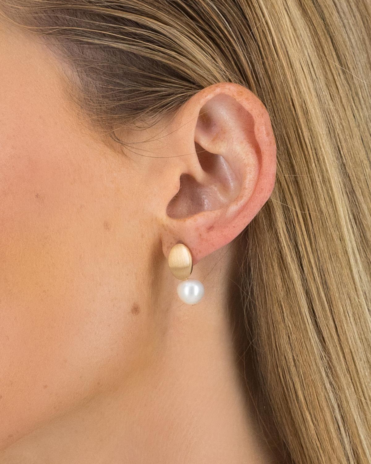 Gold Pearl Oval Drop Earrings  -  Milk