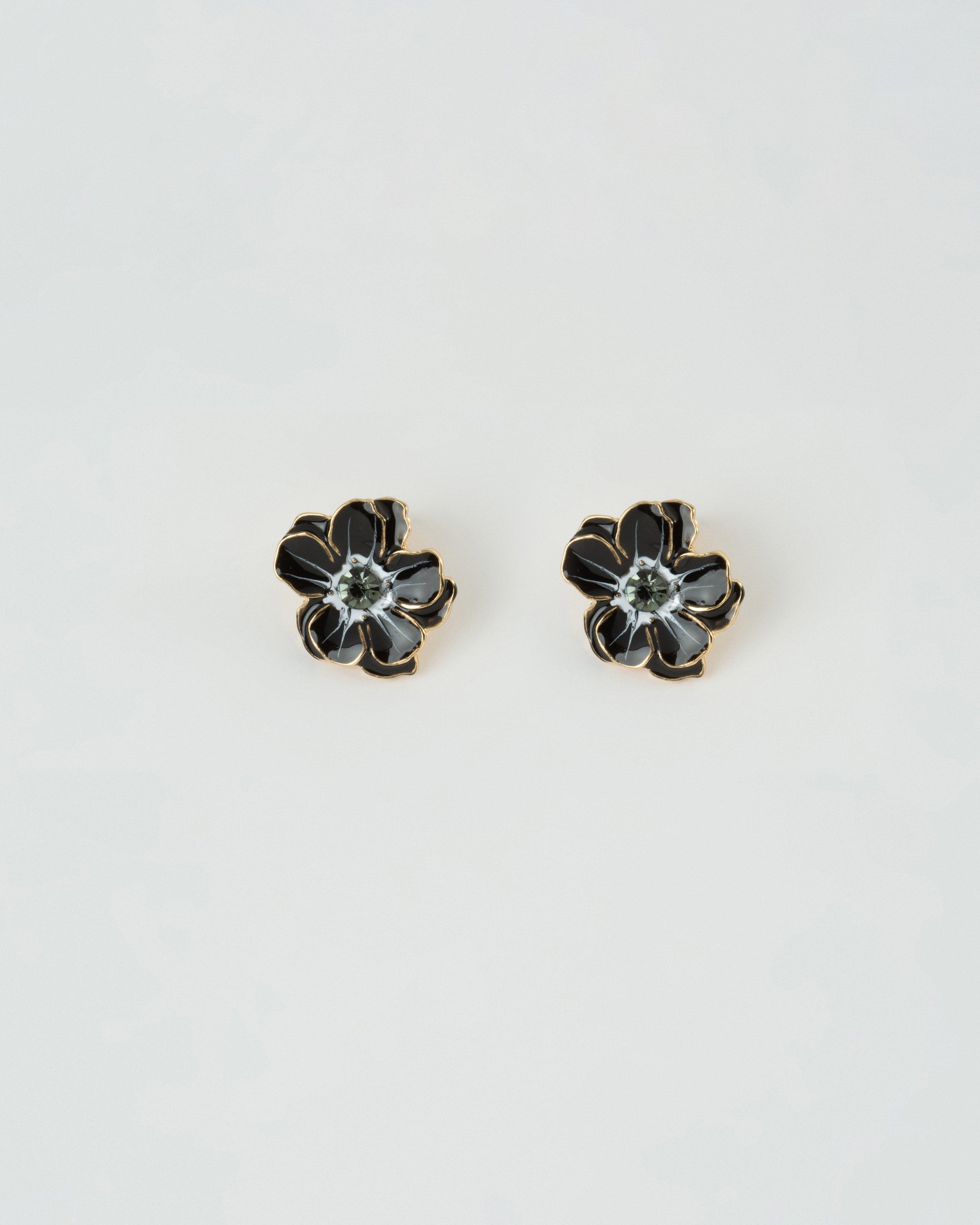 Ombre Flower Stud Earrings -  Black
