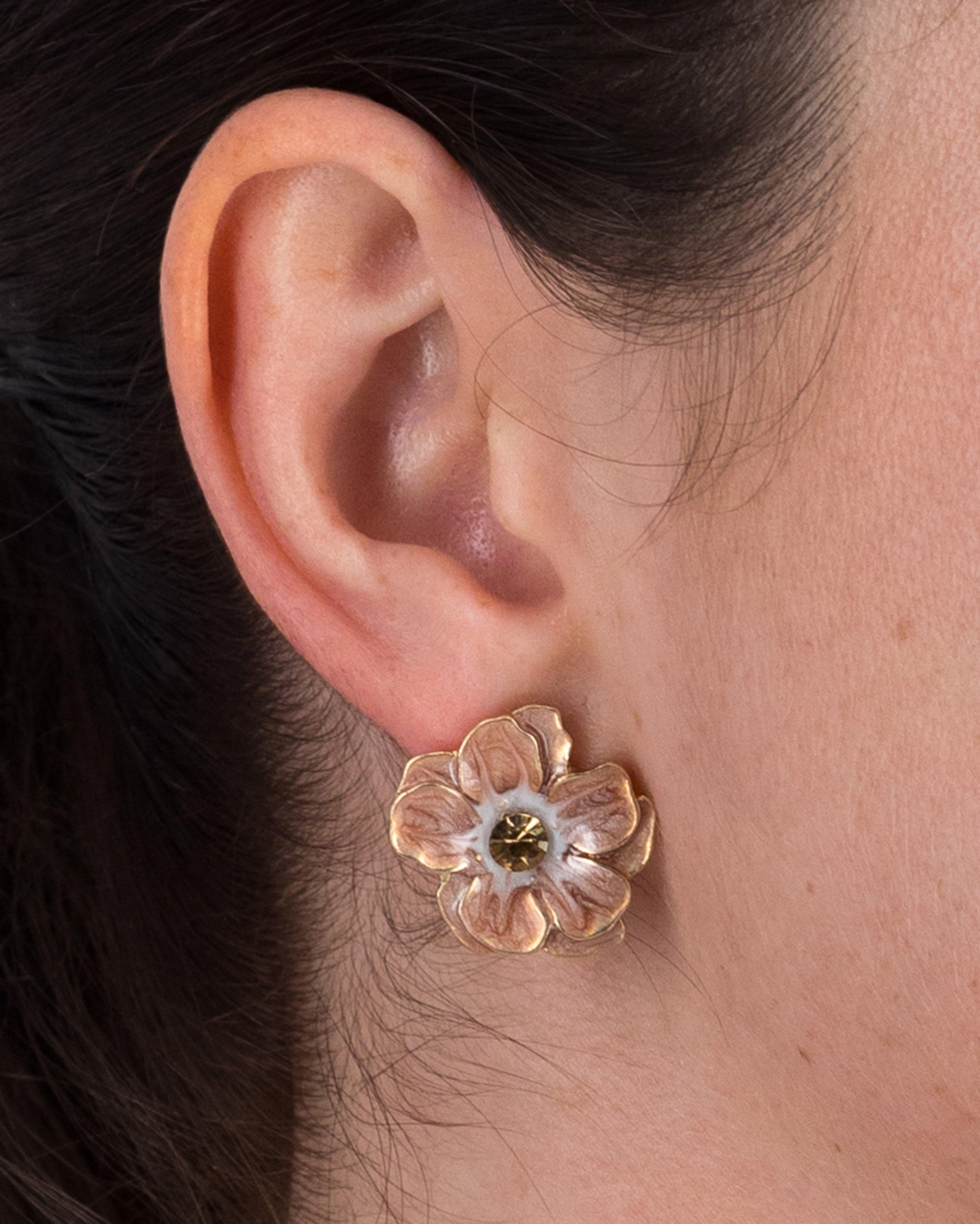 Ombre Flower Stud Earrings -  Brown