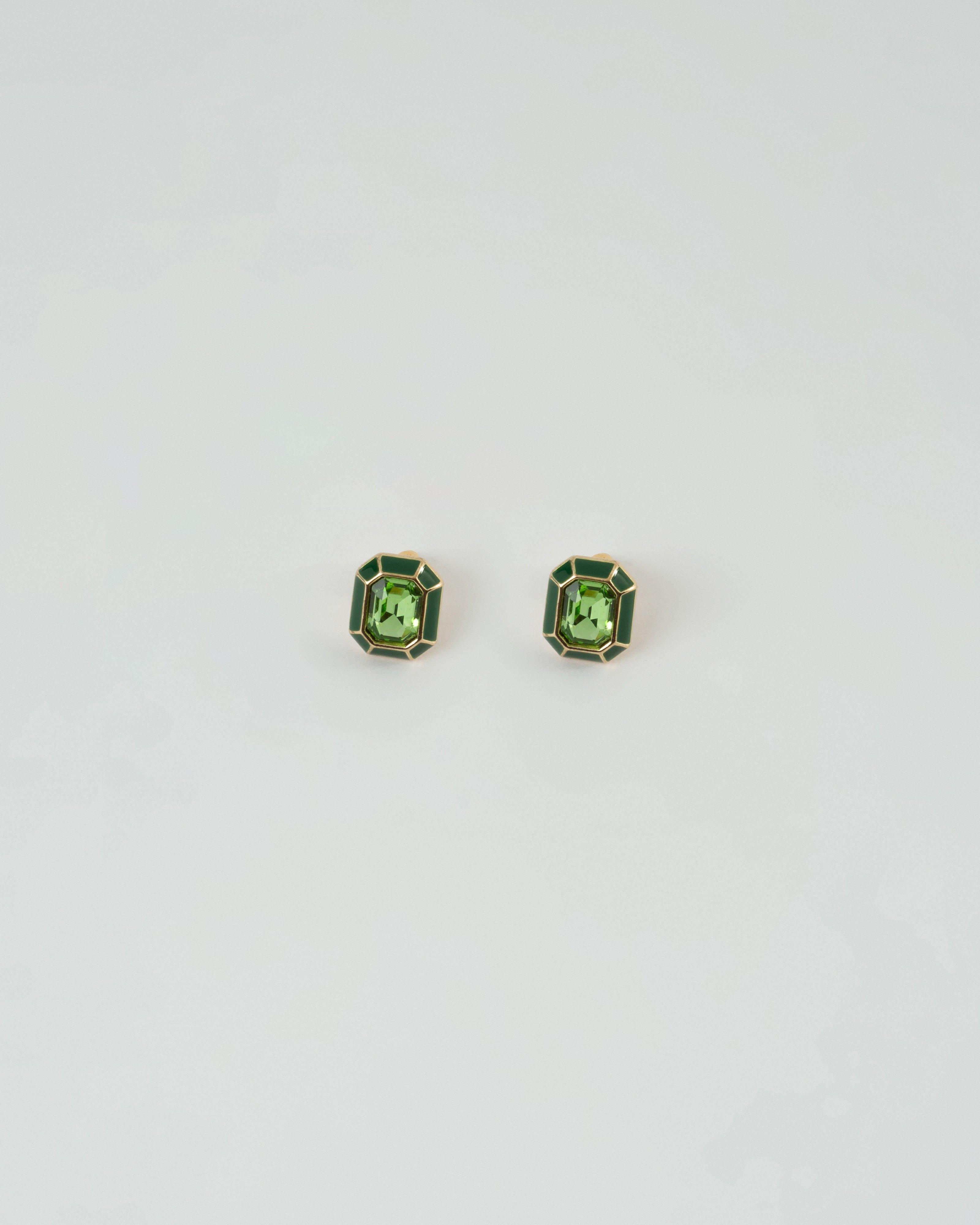 Stone and Crystal Earrings -  Green