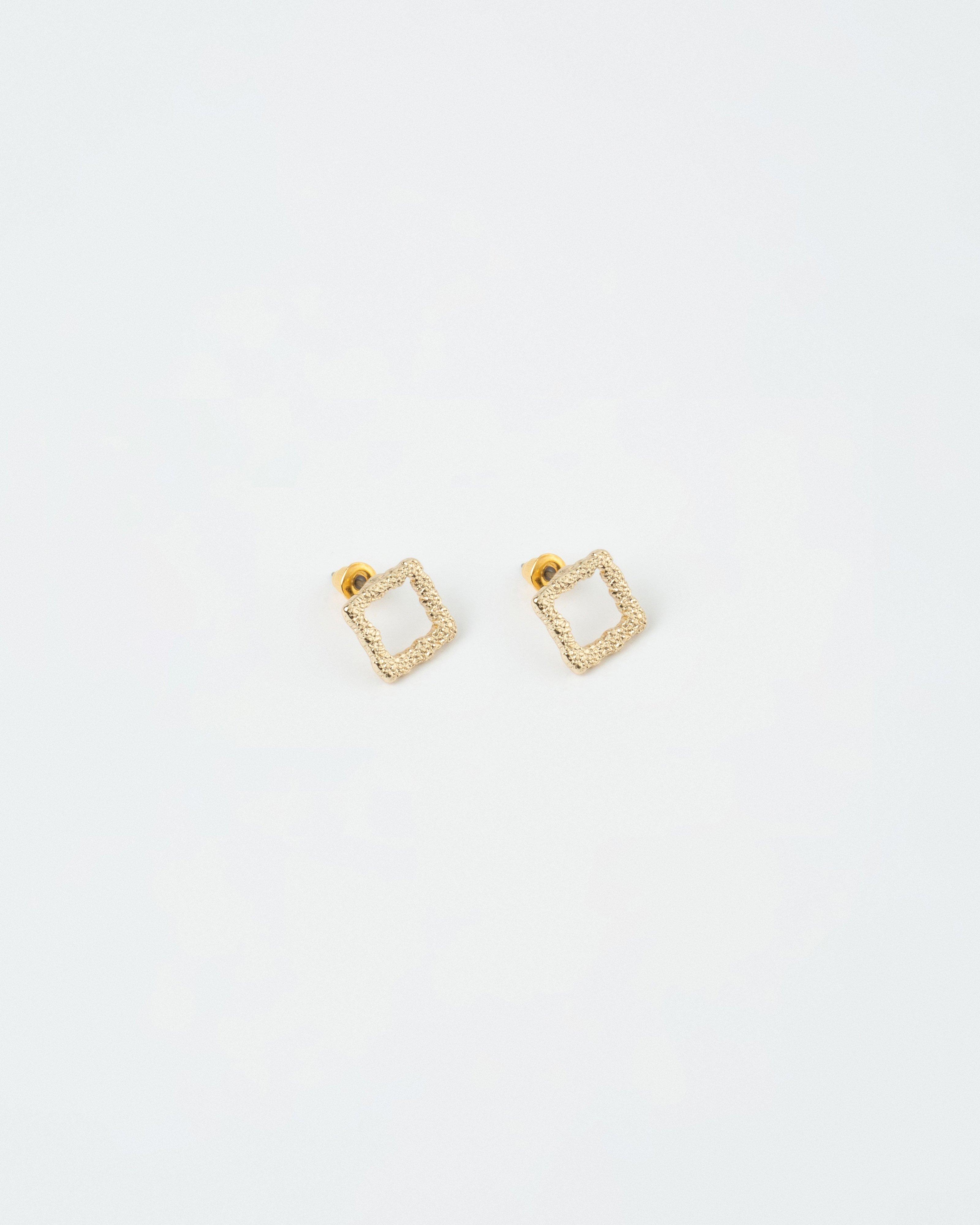 Square Encrusted Stud Earrings -  Gold