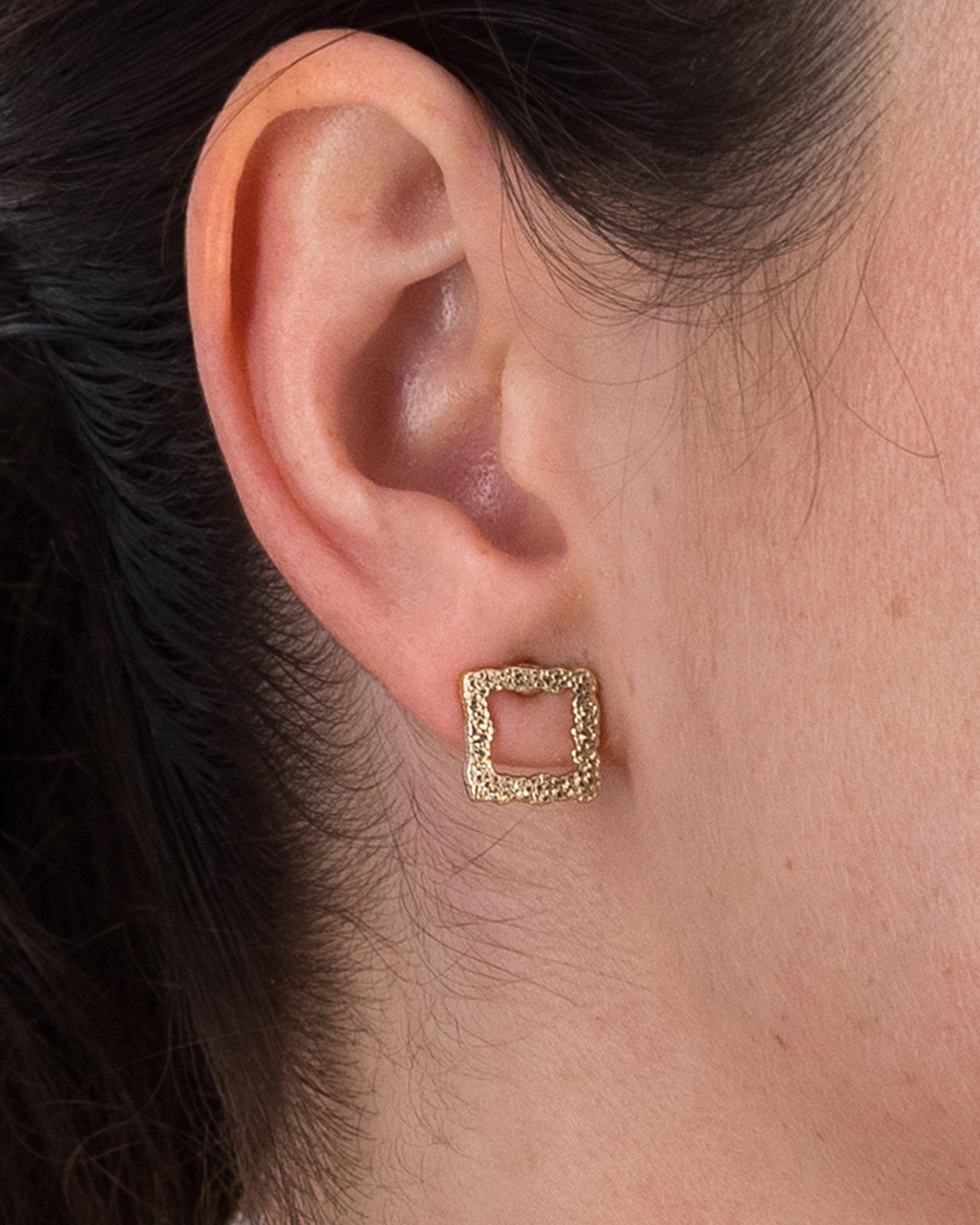 Square Encrusted Stud Earrings -  Gold