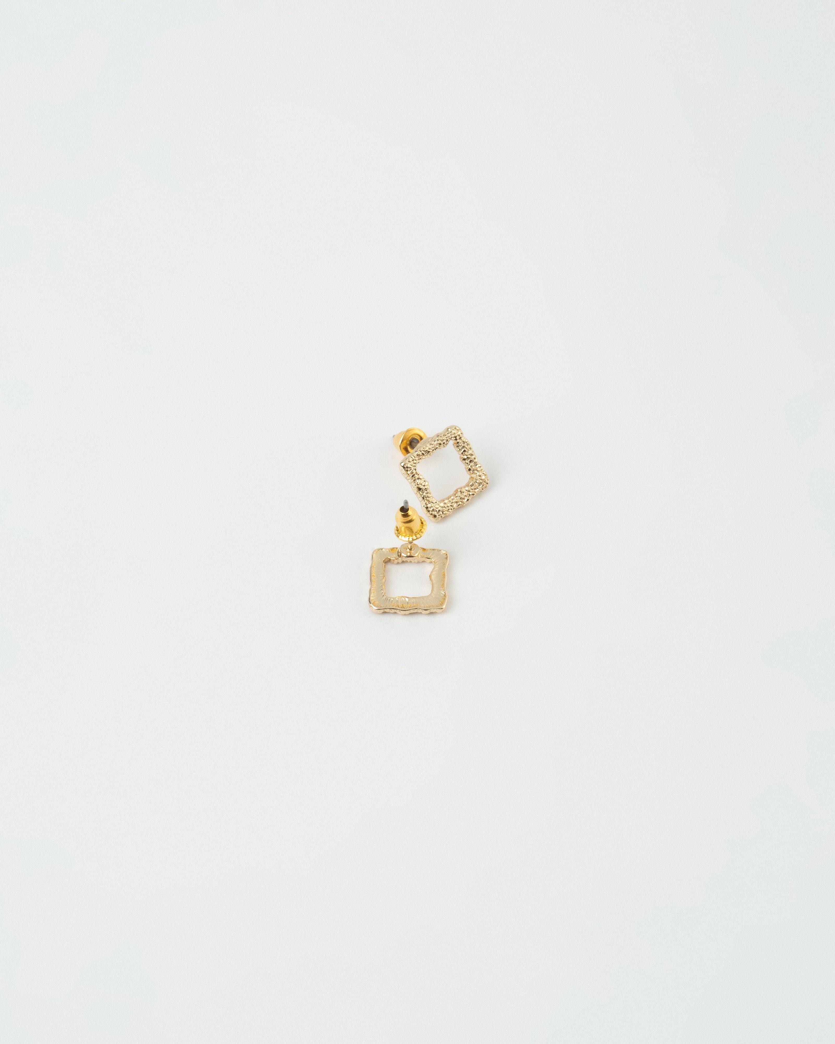 Square Encrusted Stud Earrings -  Gold