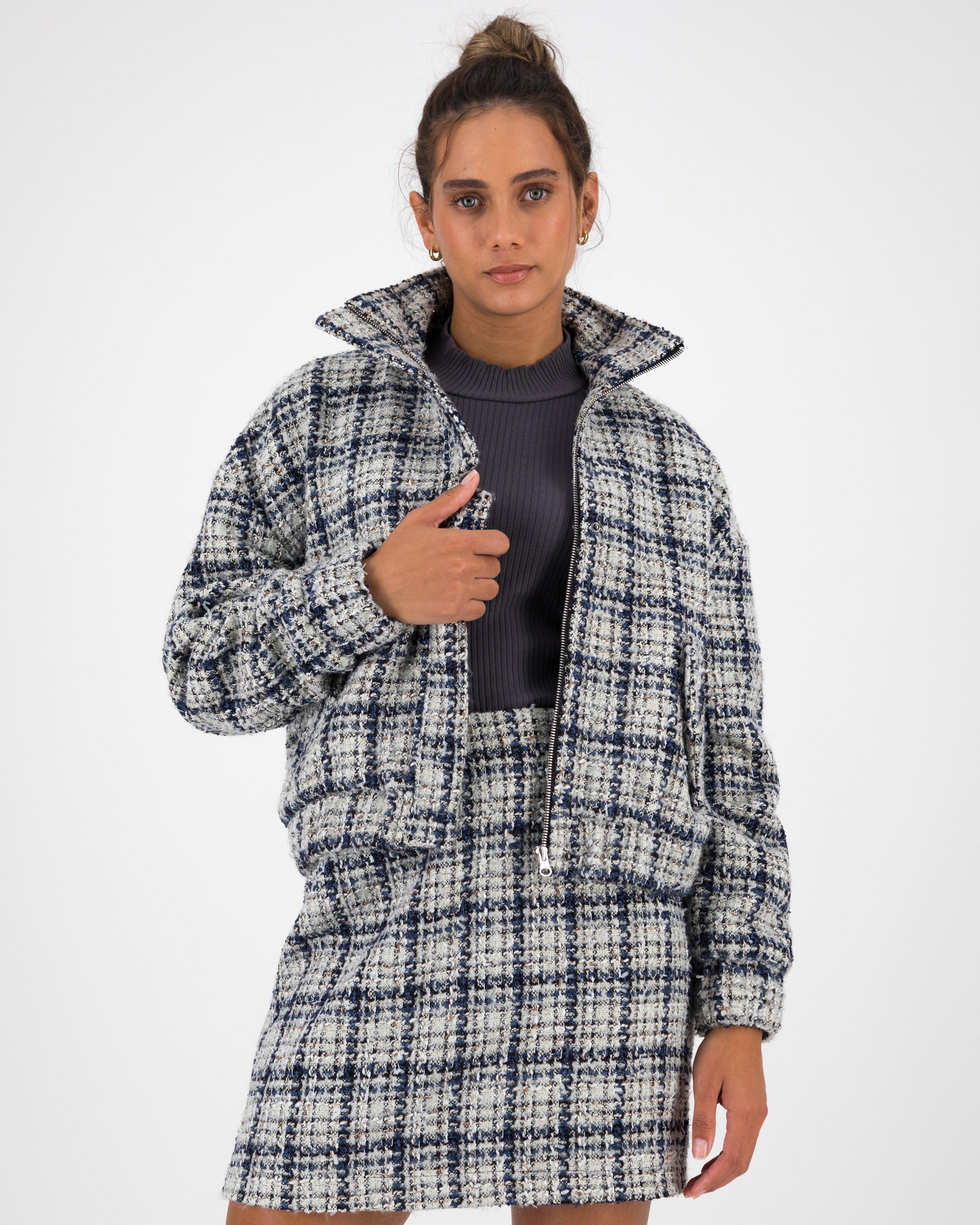 Women’s Sofia Boucle Check Bomber Jacket  -  Light Blue