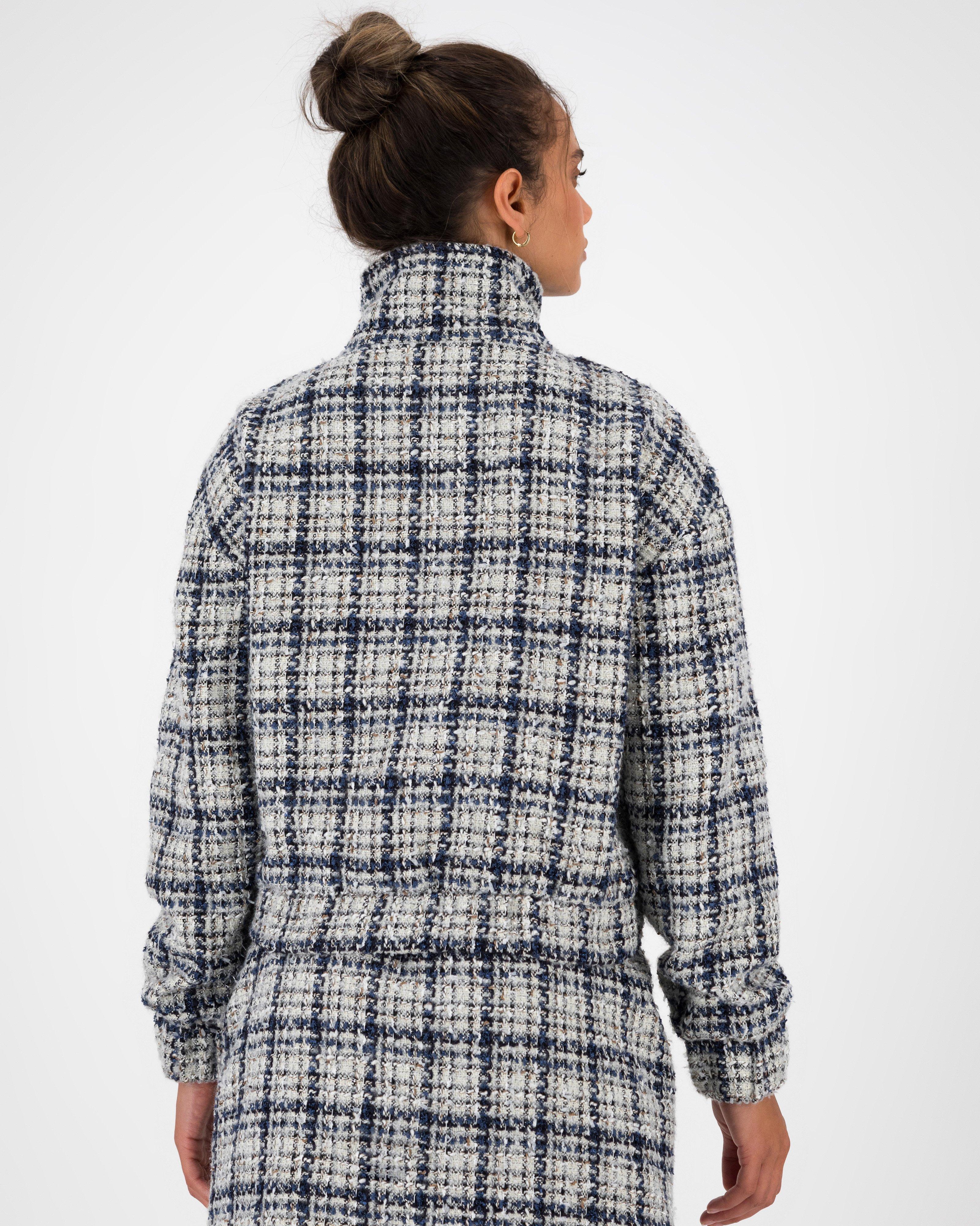 Women’s Sofia Boucle Check Bomber Jacket  -  Light Blue