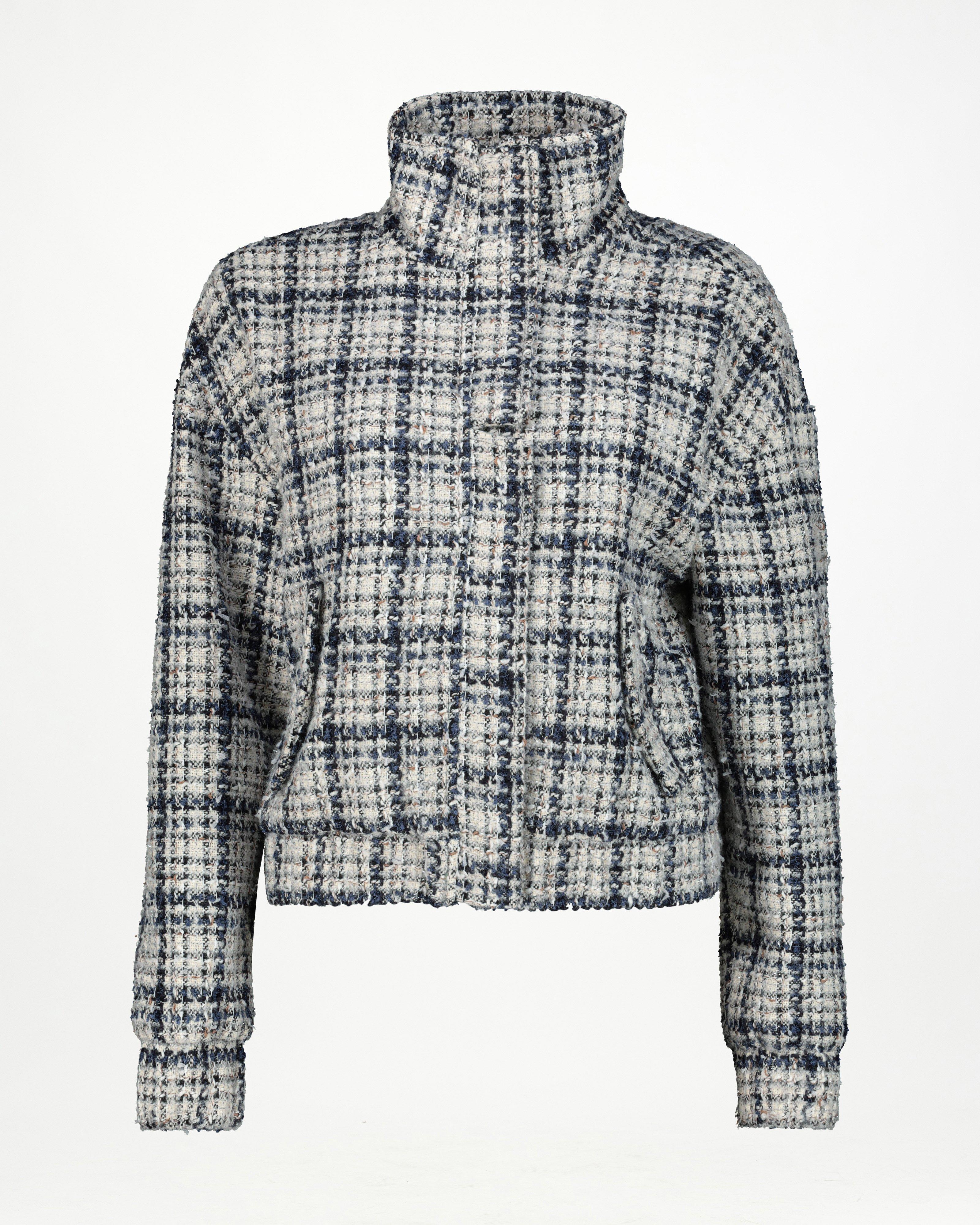 Women’s Sofia Boucle Check Bomber Jacket  -  Light Blue