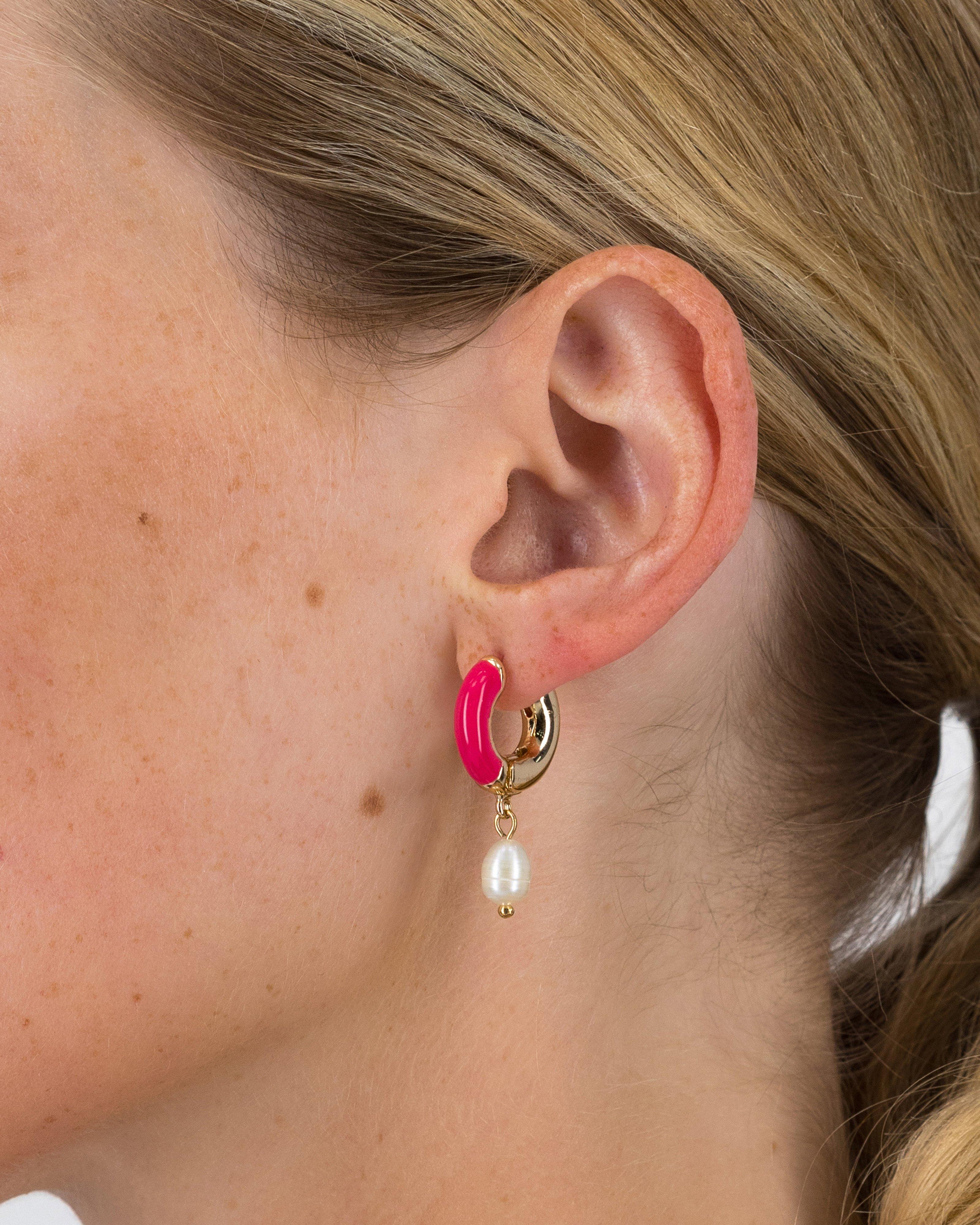 Freshwater Pearl with Half-Resin Hoop Earrings -  Pink