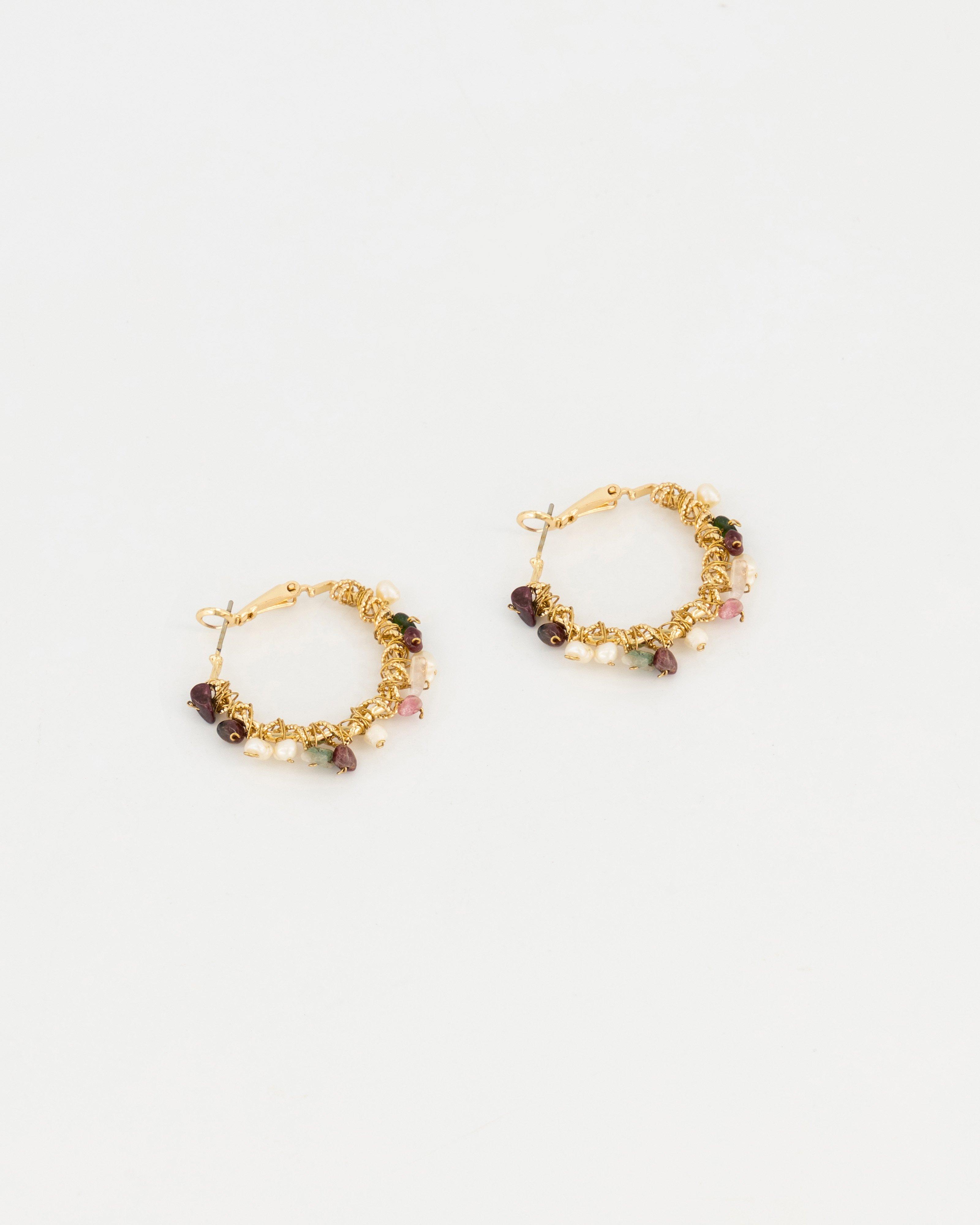 Textured Stone Encrusted Hoop Earrings -  Assorted