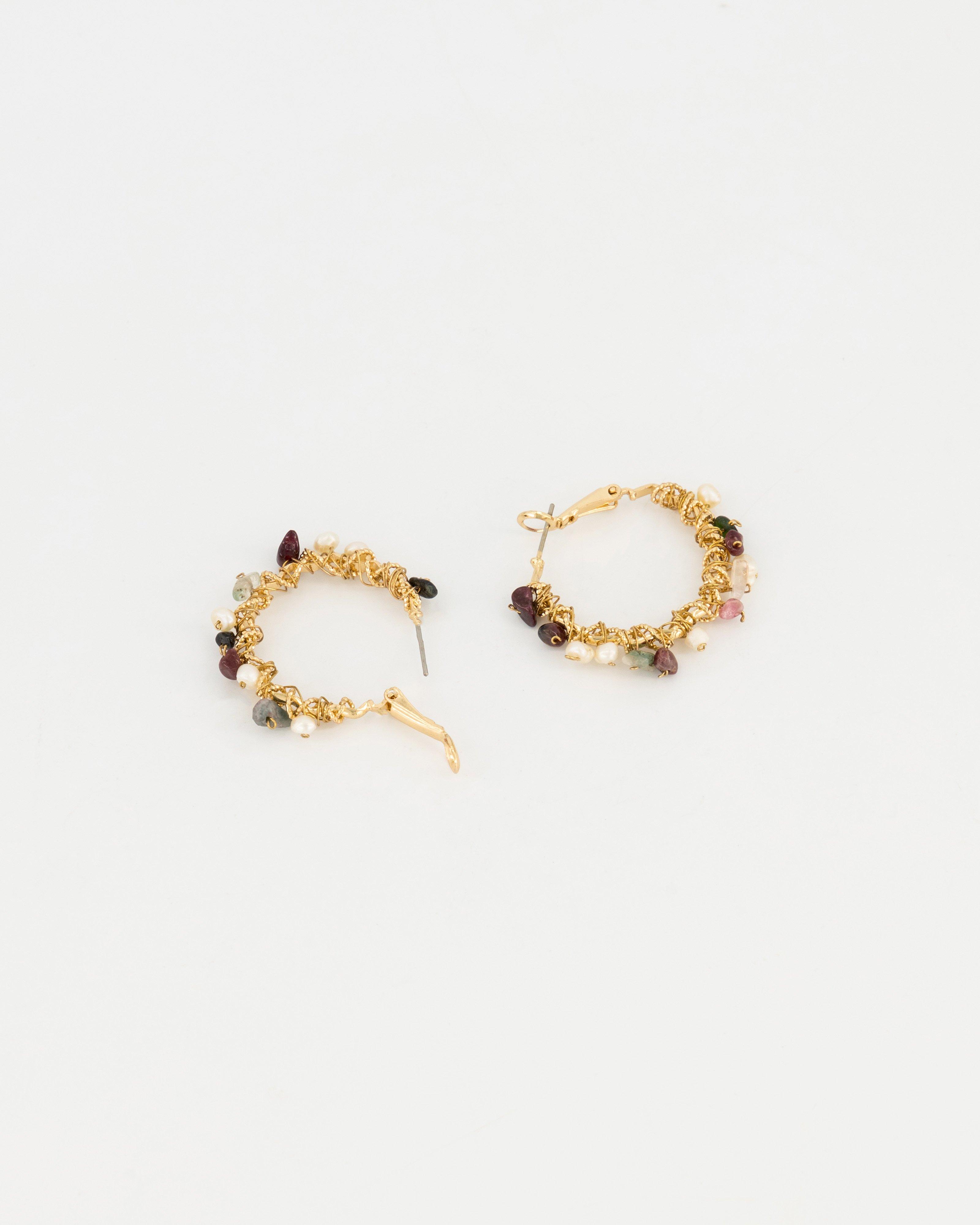 Textured Stone Encrusted Hoop Earrings -  Assorted