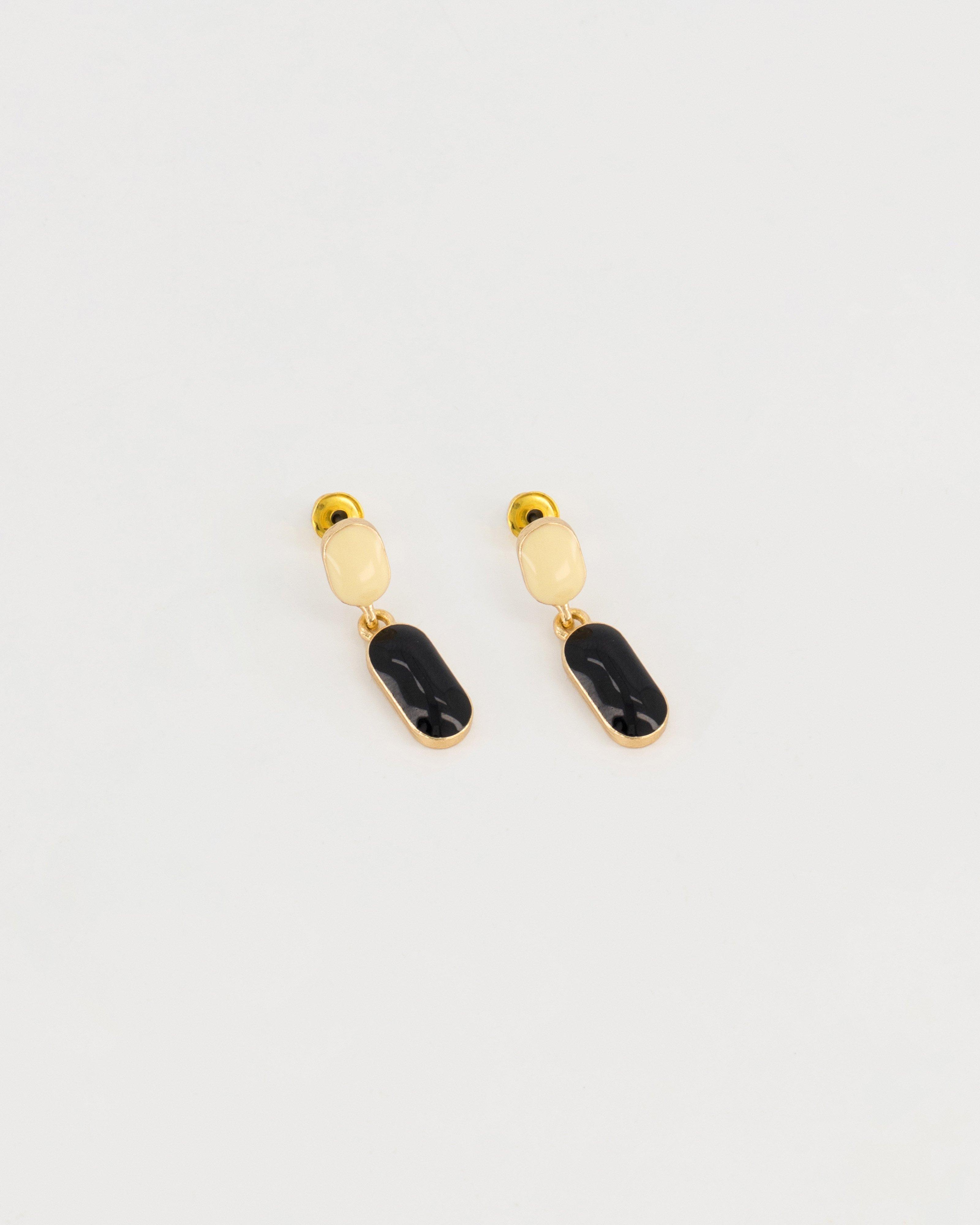 Double Oval Resin Drop Earrings -  Black