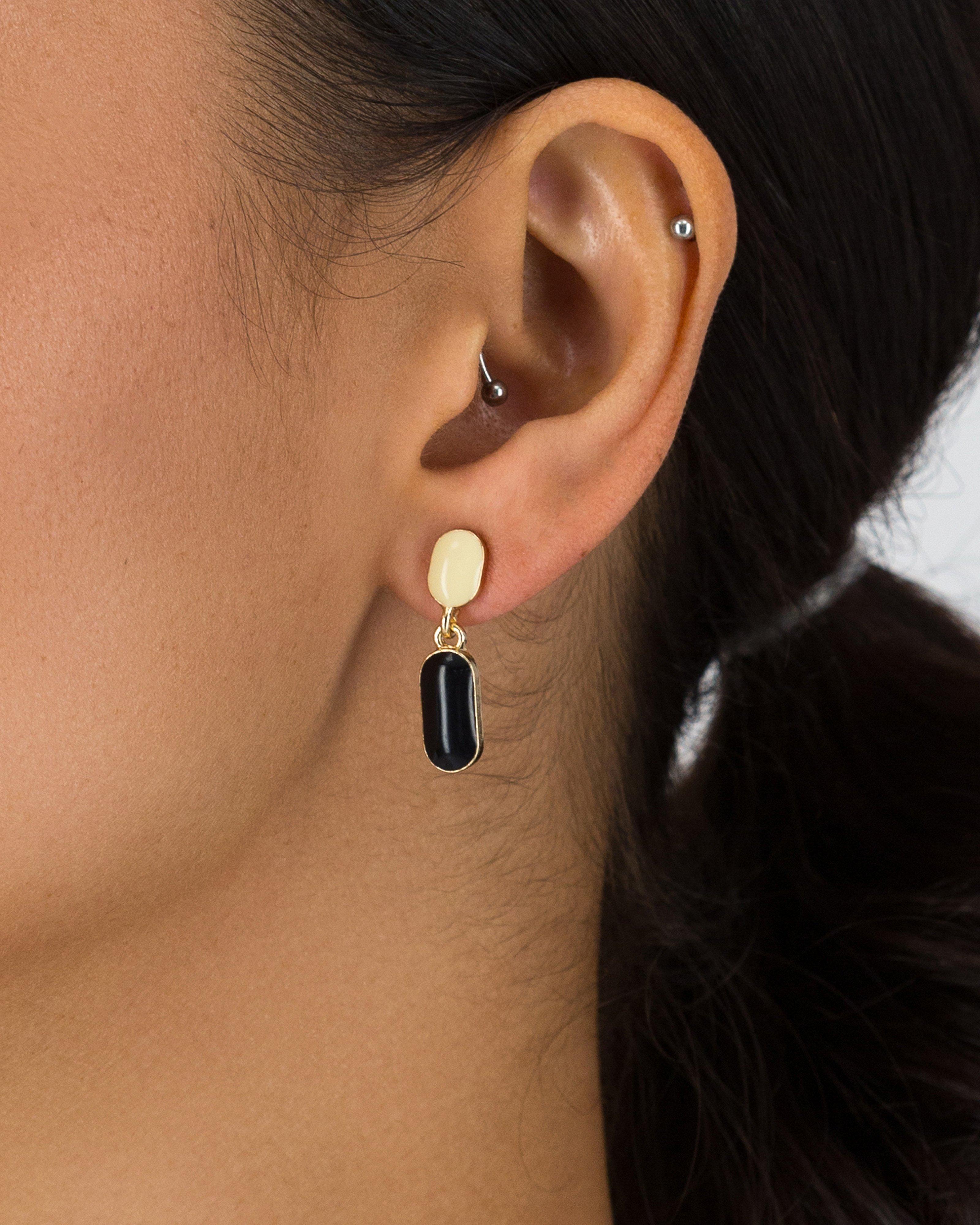 Double Oval Resin Drop Earrings -  Black