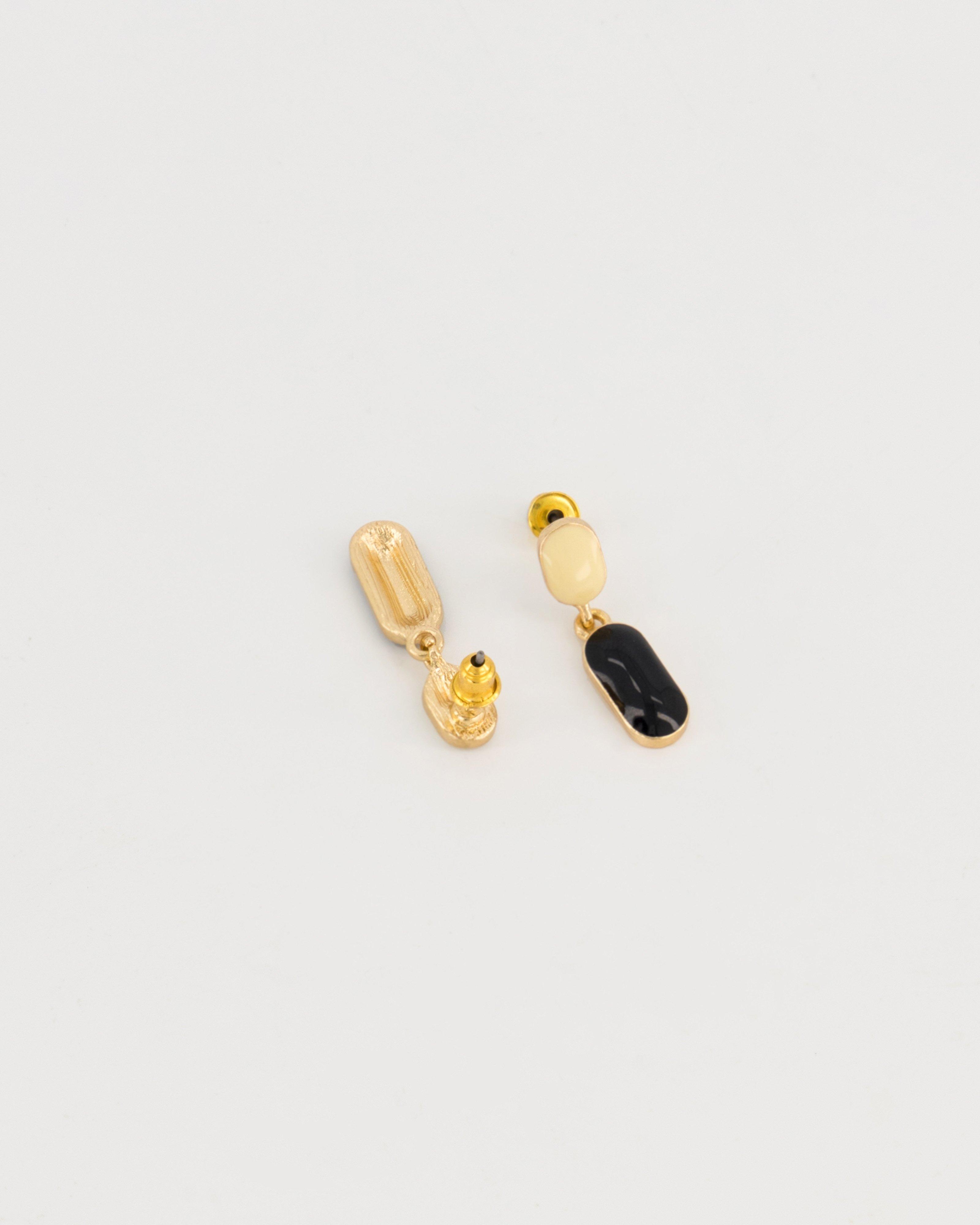 Double Oval Resin Drop Earrings -  Black