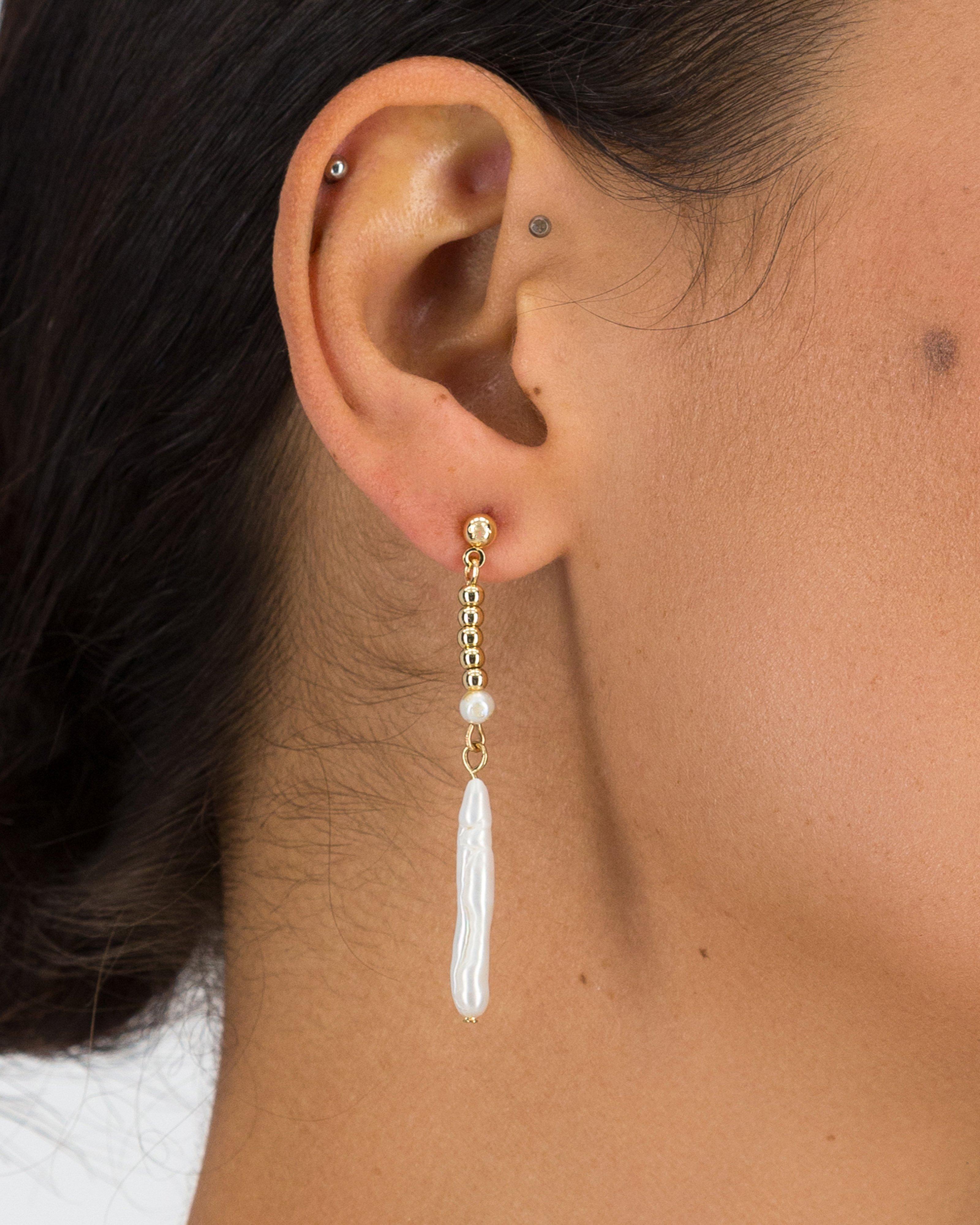 Tube Freshwater Pearl Drop Earrings -  Milk