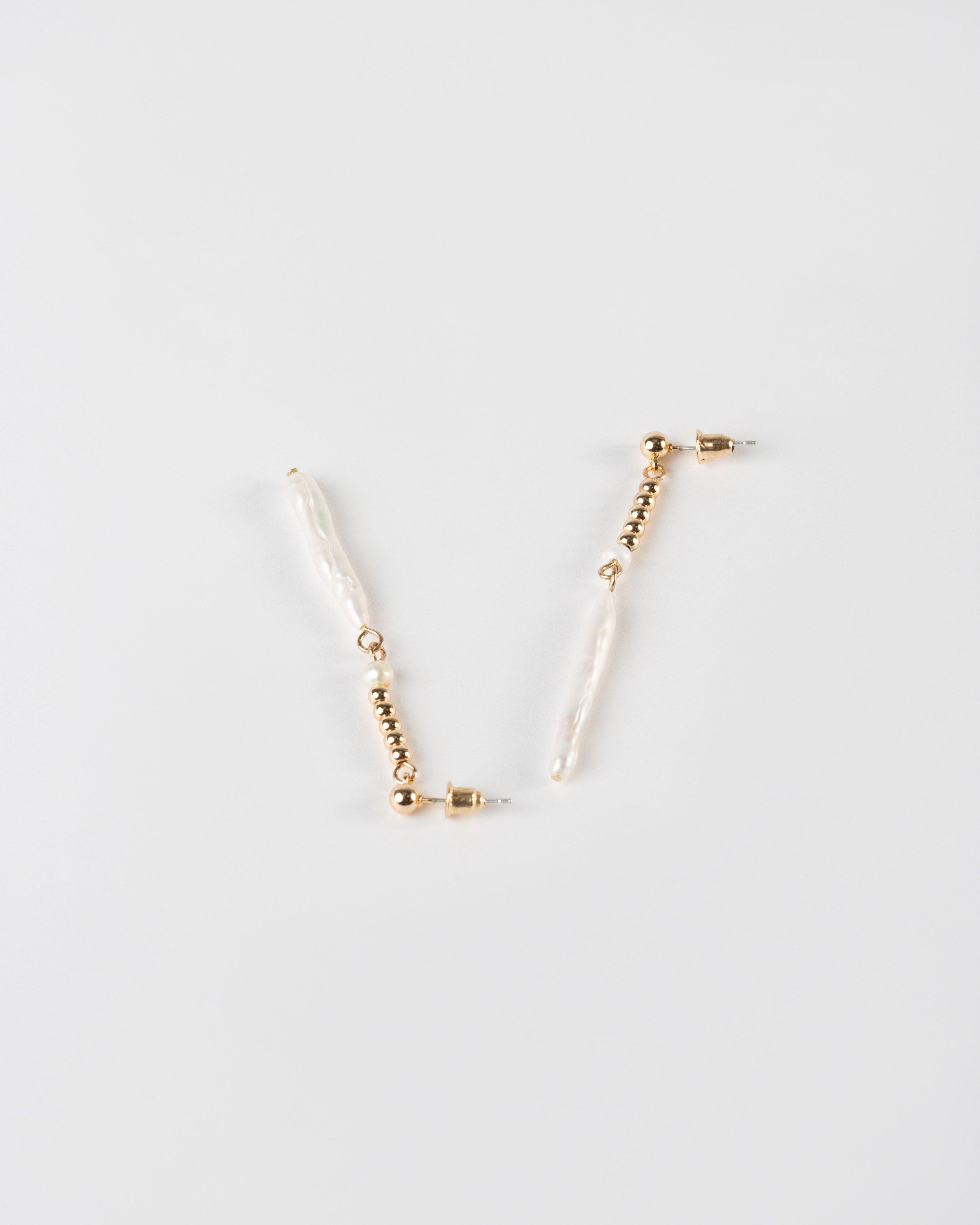 Tube Freshwater Pearl Drop Earrings -  Milk