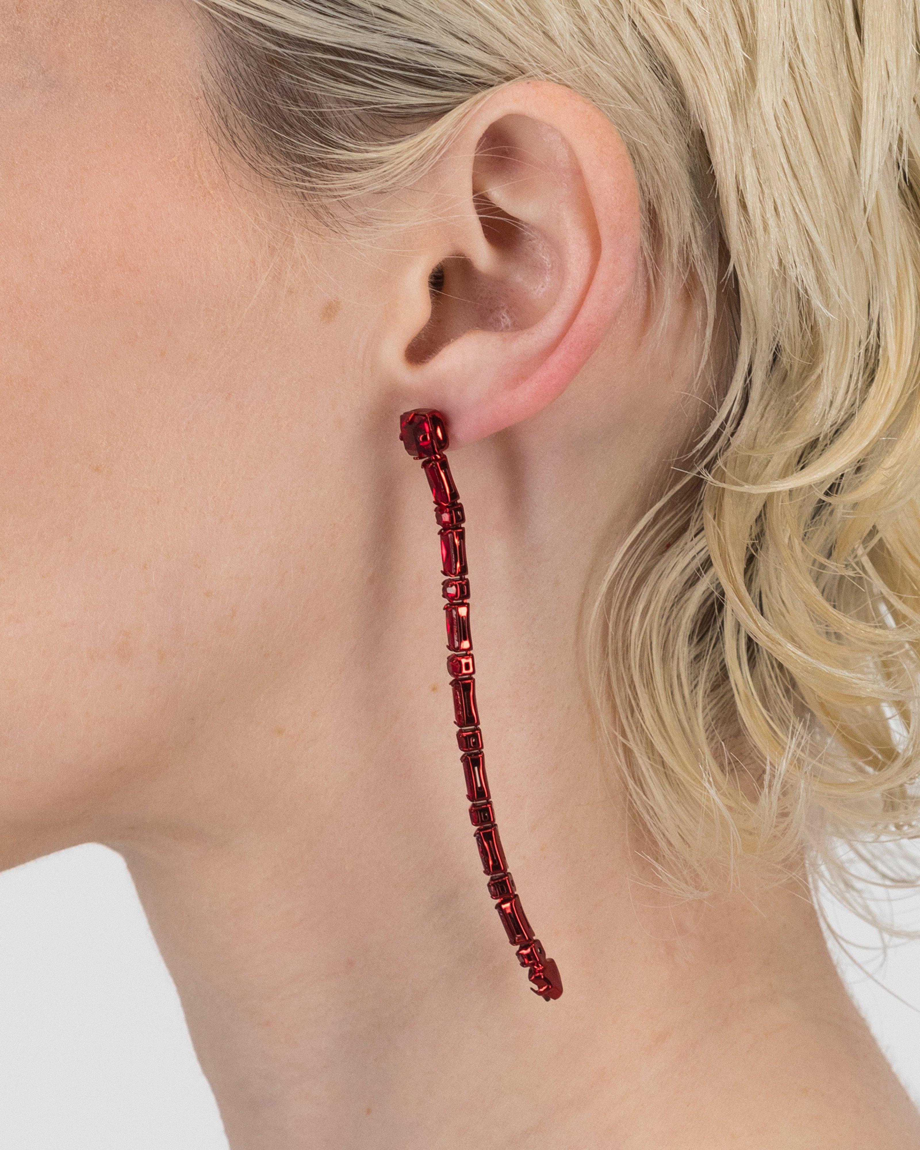 Asymmetrical Linear Stone Drop Earrings -  Red