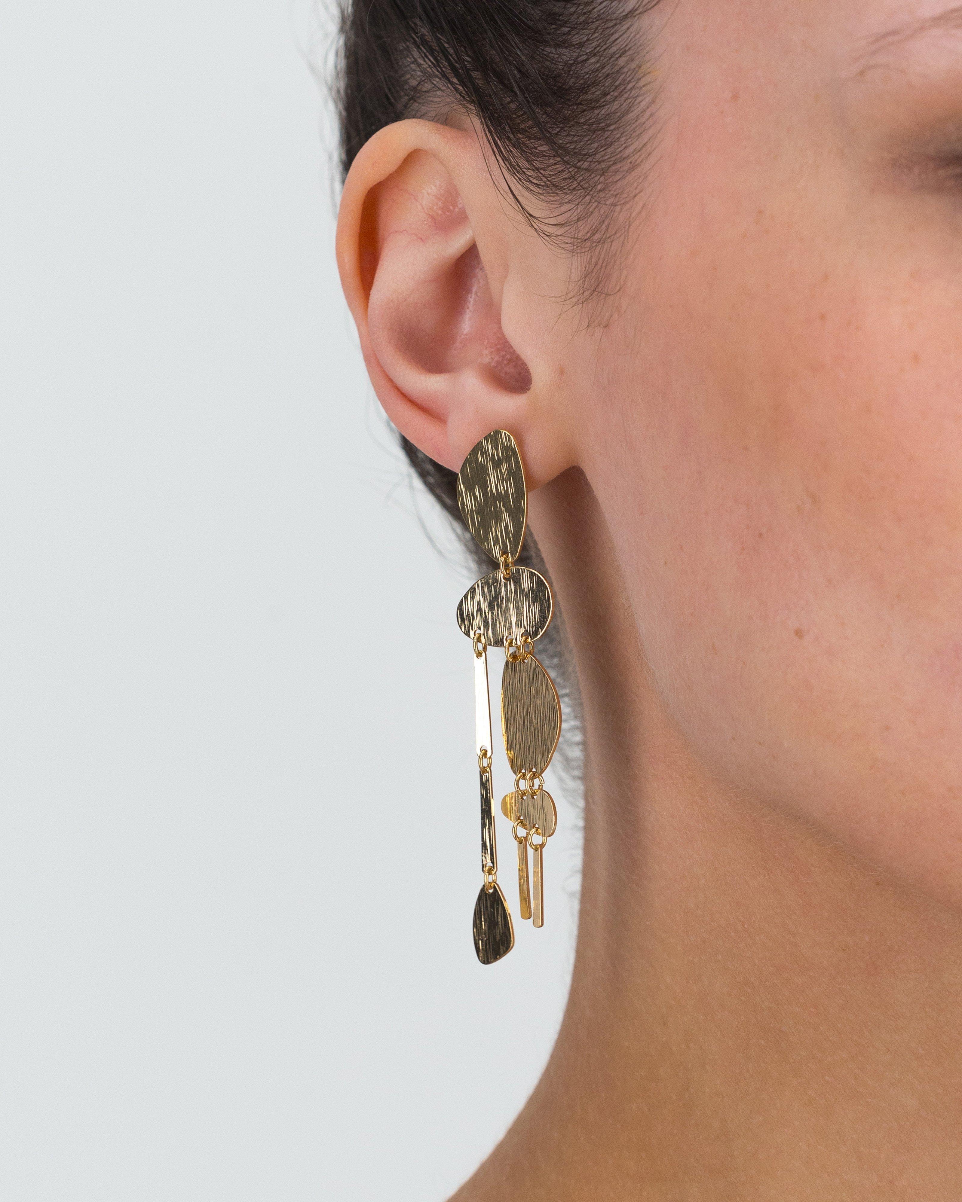  Organic Metal Statement Disk Drop Earrings -  Gold