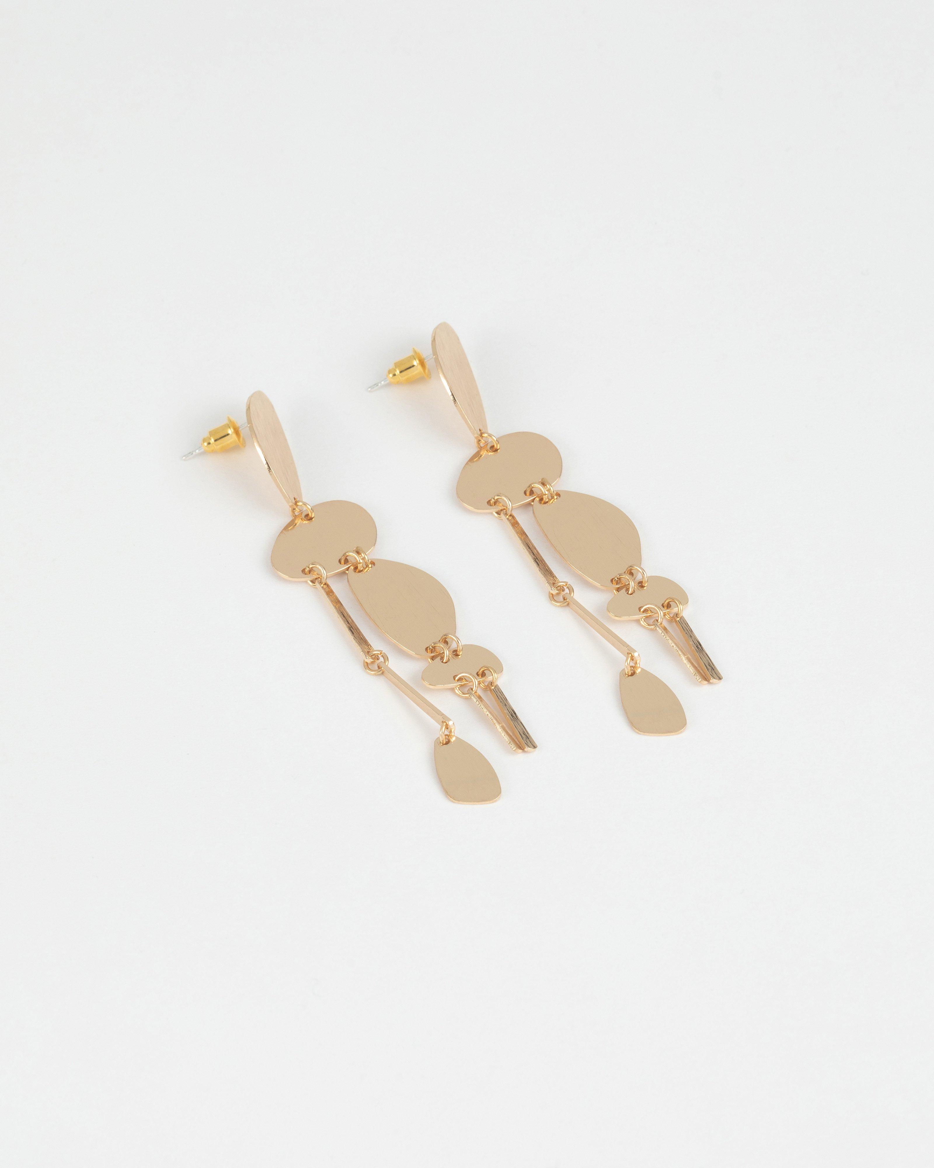  Organic Metal Statement Disk Drop Earrings -  Gold