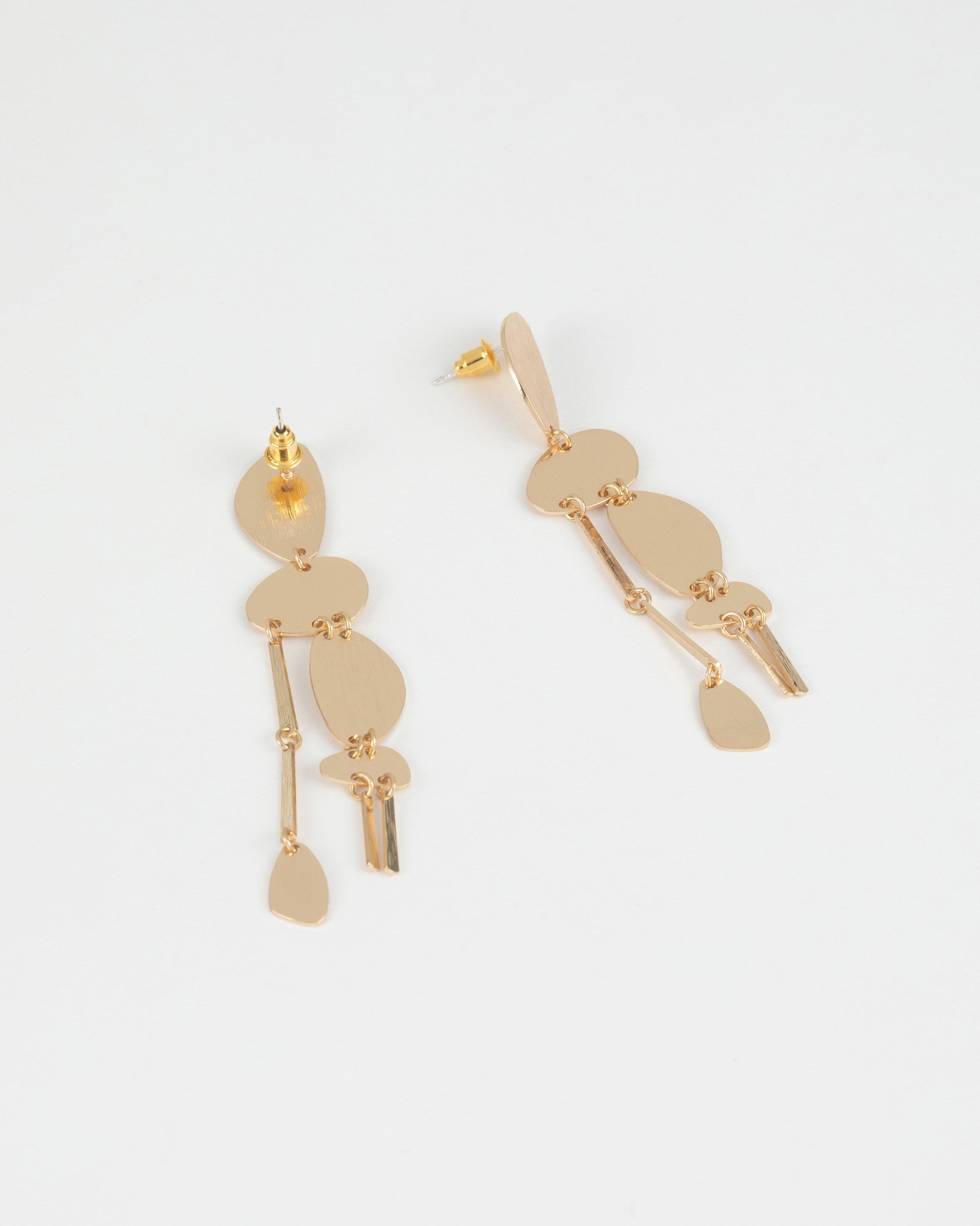  Organic Metal Statement Disk Drop Earrings -  Gold