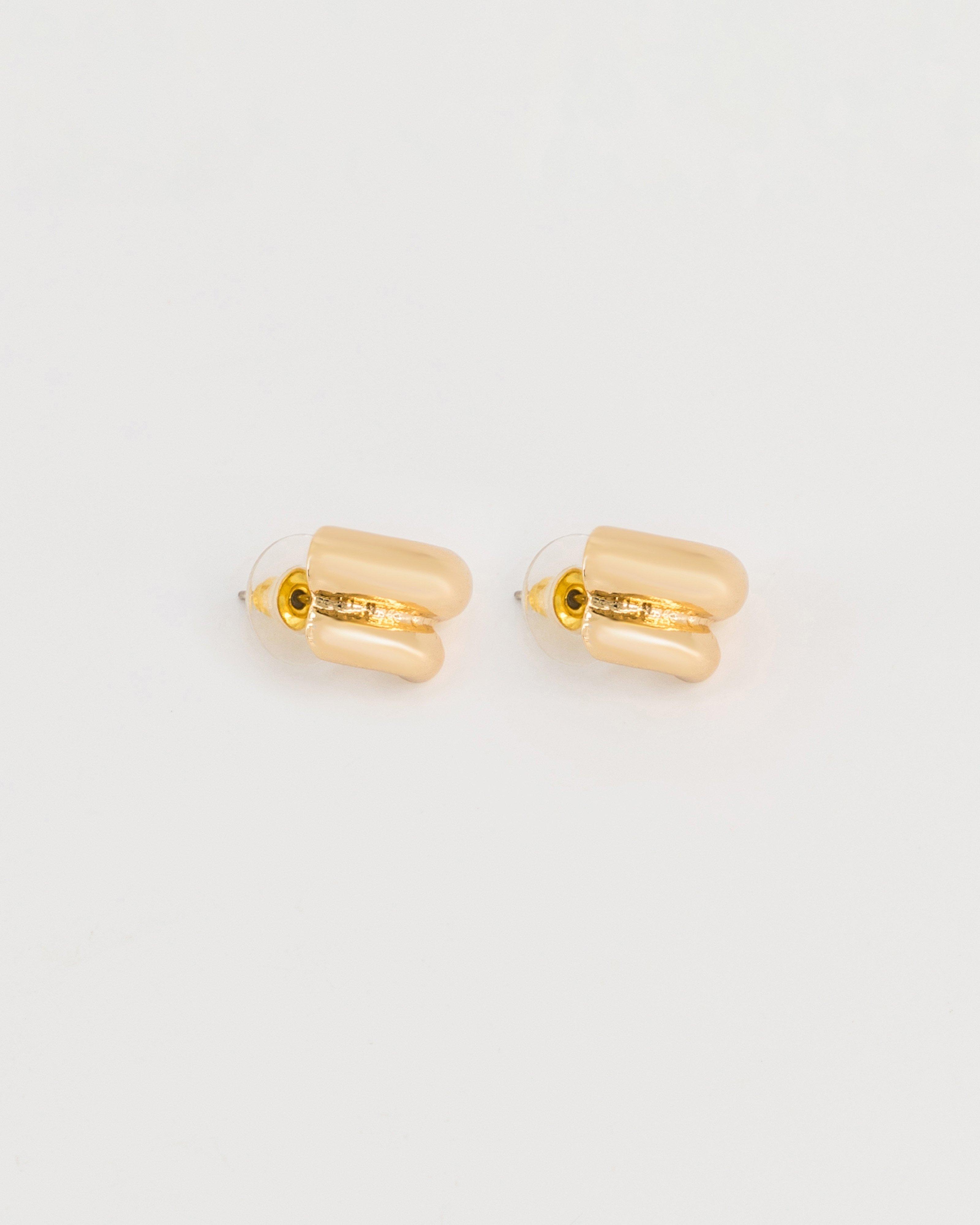 Double Curve Mini Hoop Earrings -  Gold