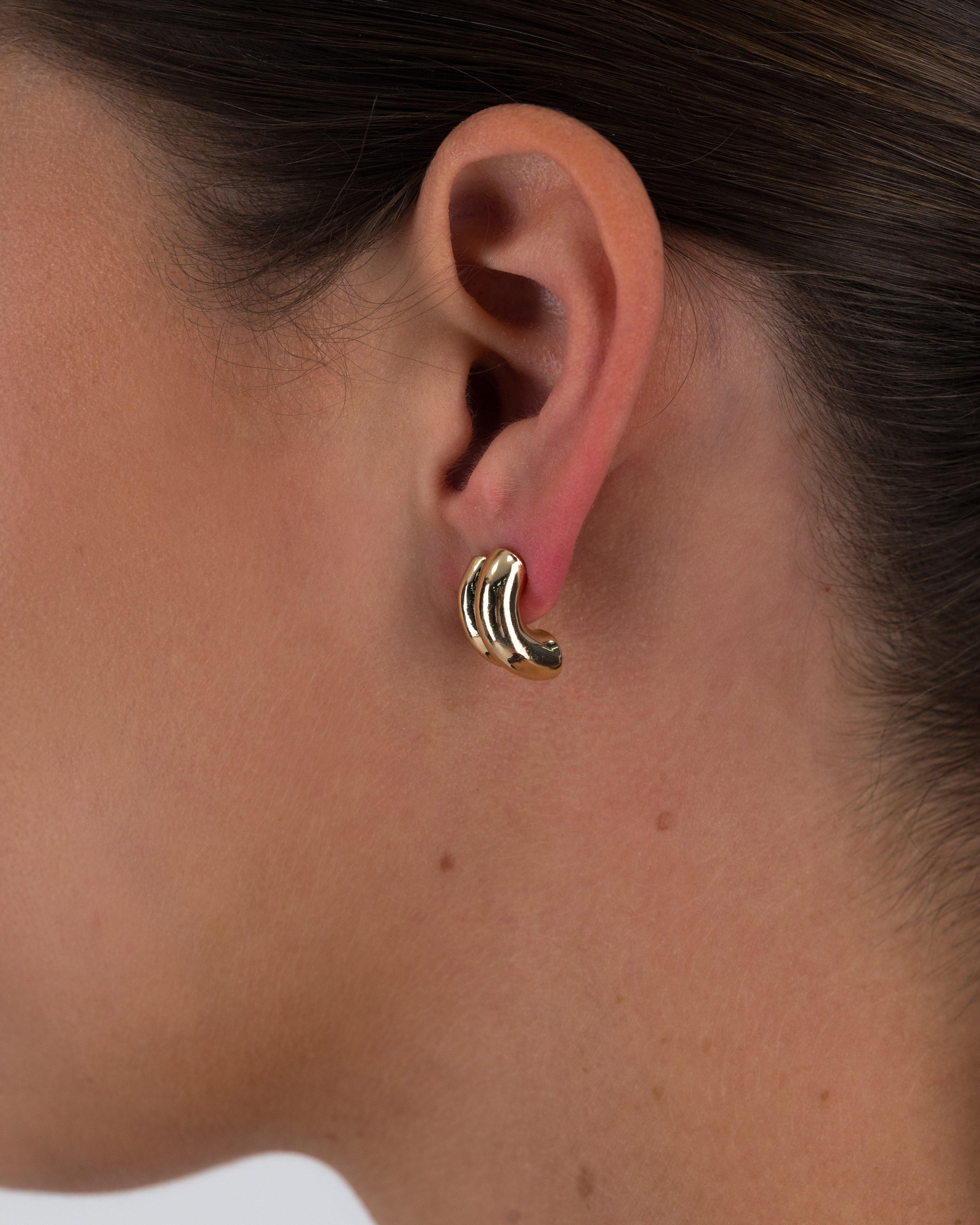 Double Curve Mini Hoop Earrings -  Gold