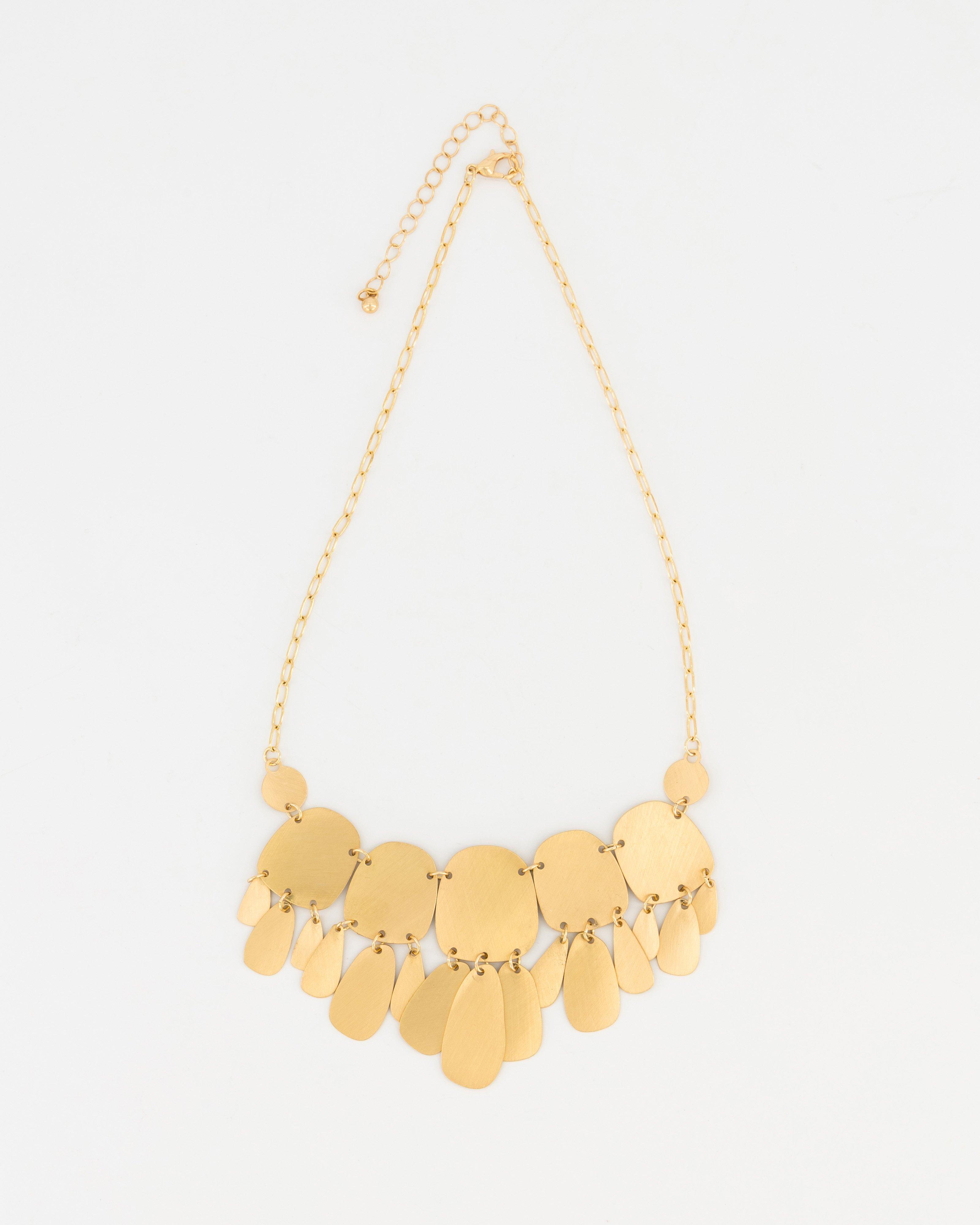 Textured Organic Statement Necklace -  Gold