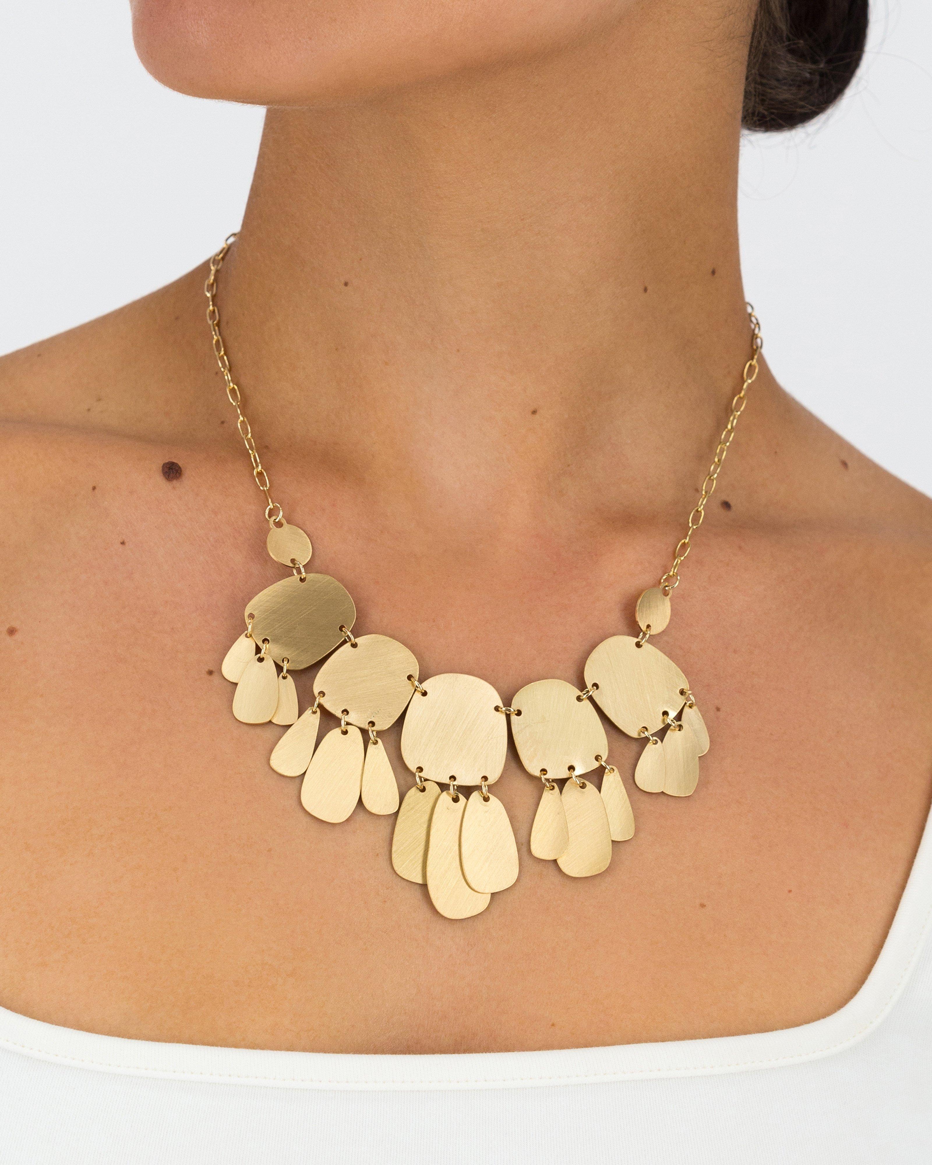 Textured Organic Statement Necklace -  Gold