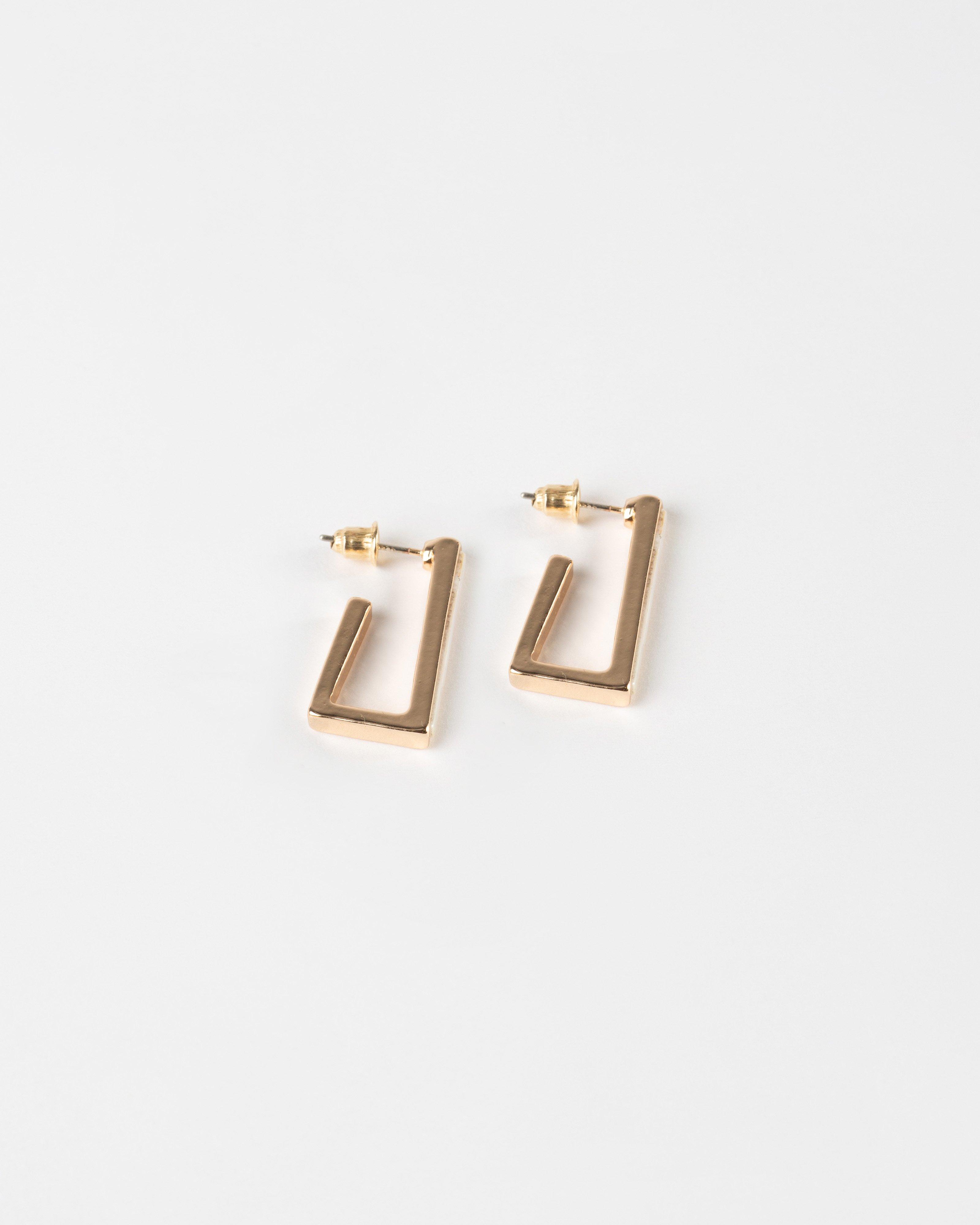 J-Shape Mother of Pearl Hoop Earrings -  Gold