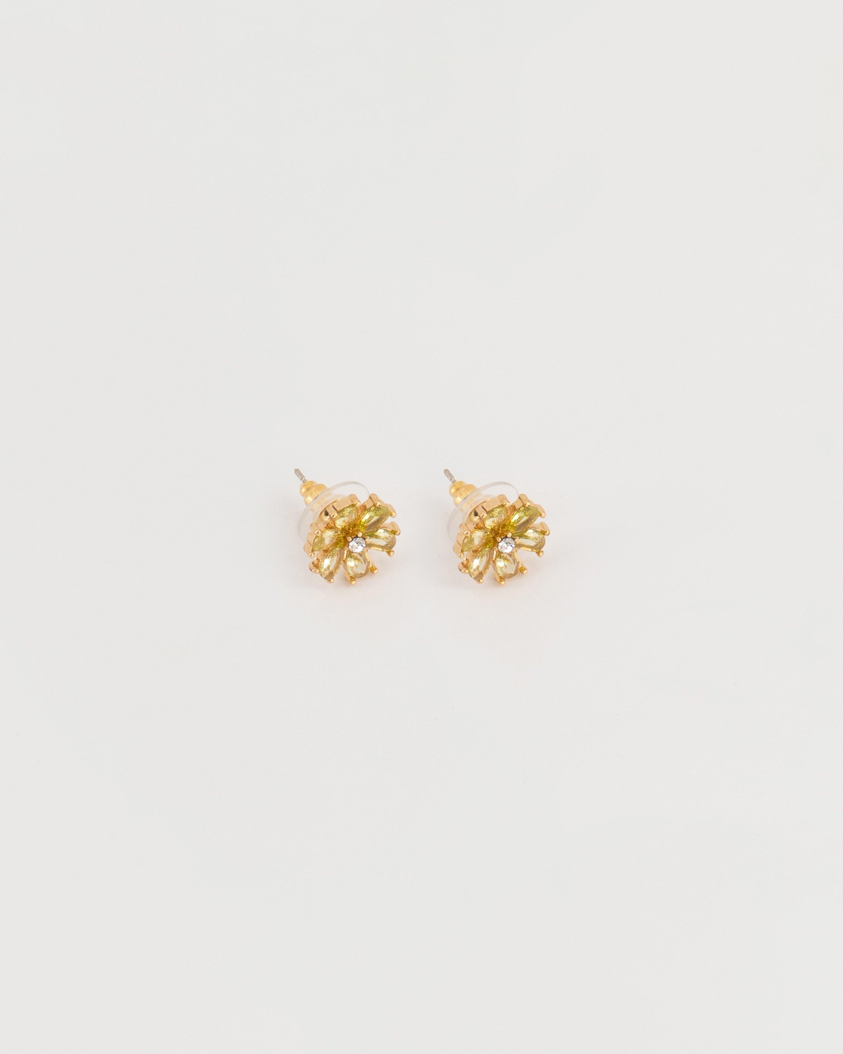 Flower Stone Stud Earrings -  Green