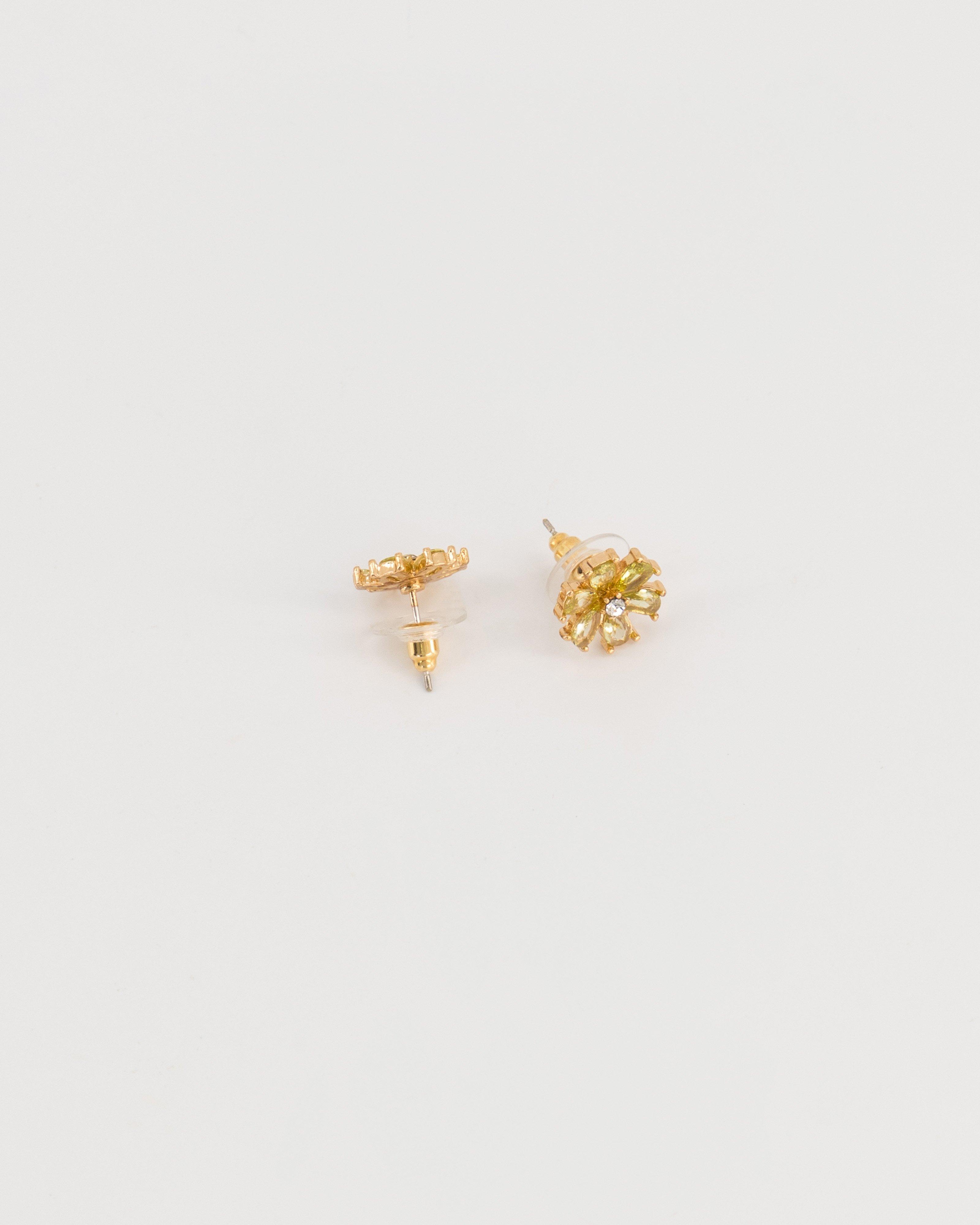 Flower Stone Stud Earrings -  Green